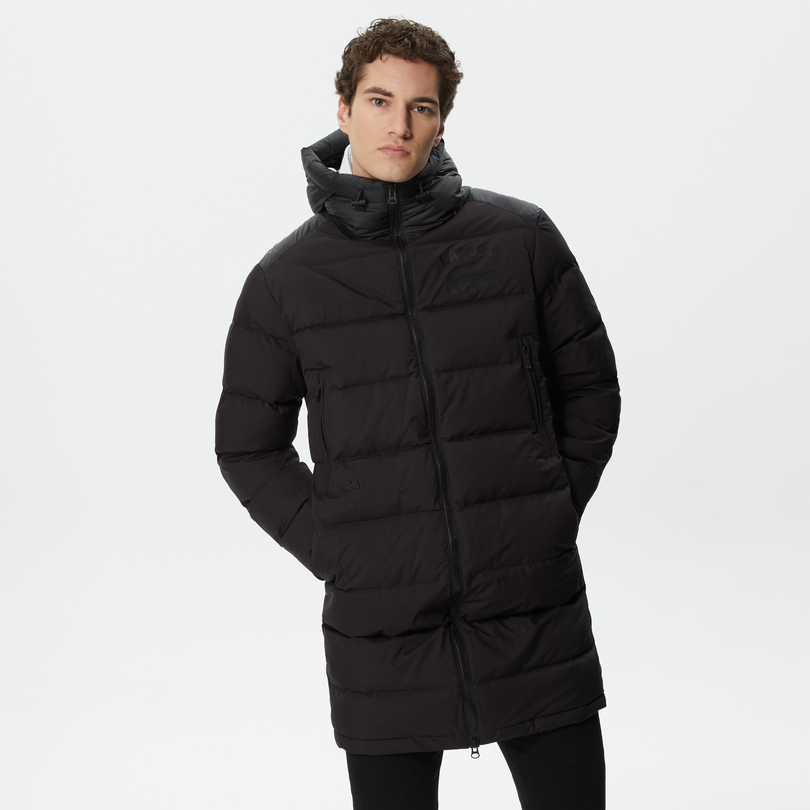 Lacoste Erkek Kapüşonlu Kapitone Siyah Mont