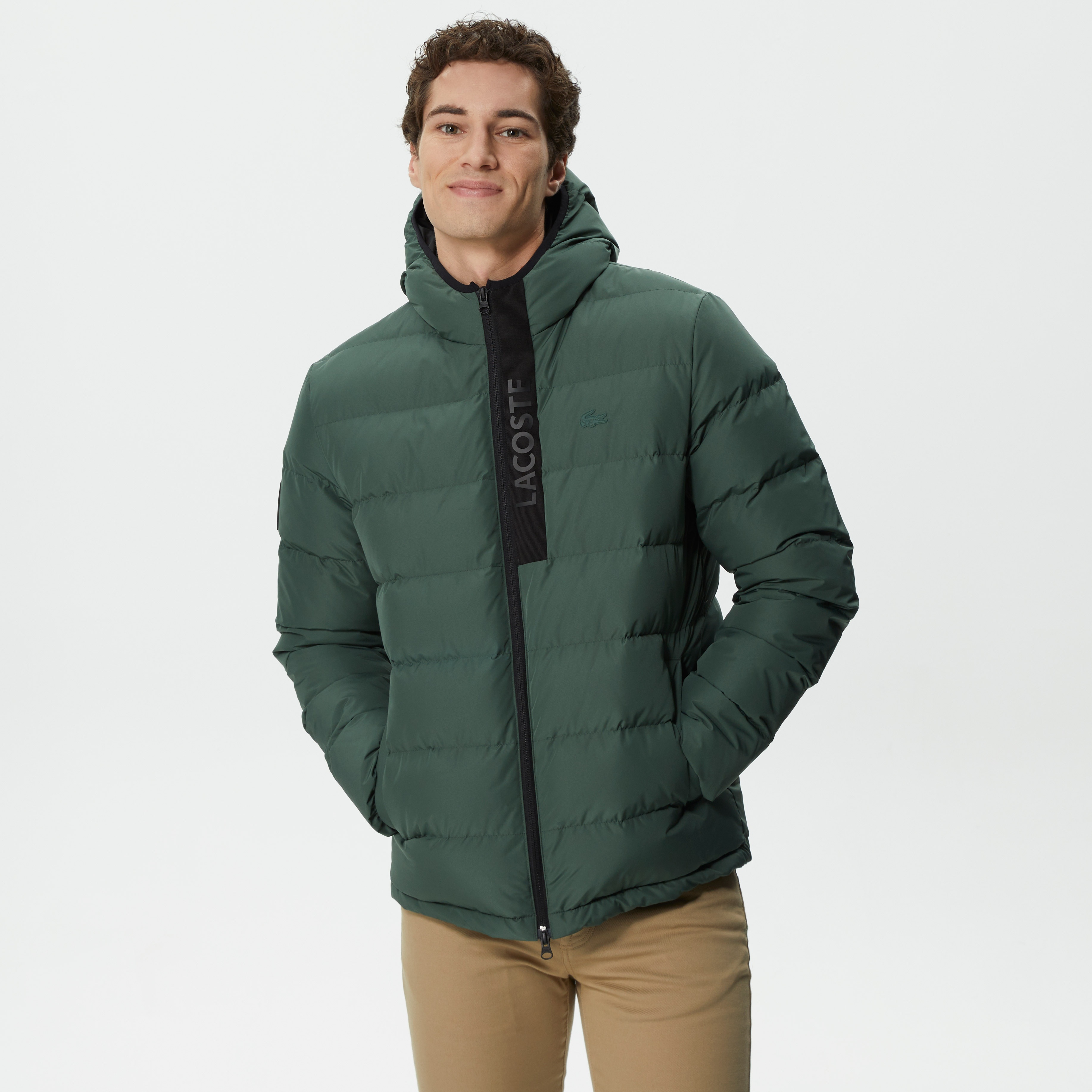 Lacoste Erkek Kapüşonlu Kapitone Haki Mont