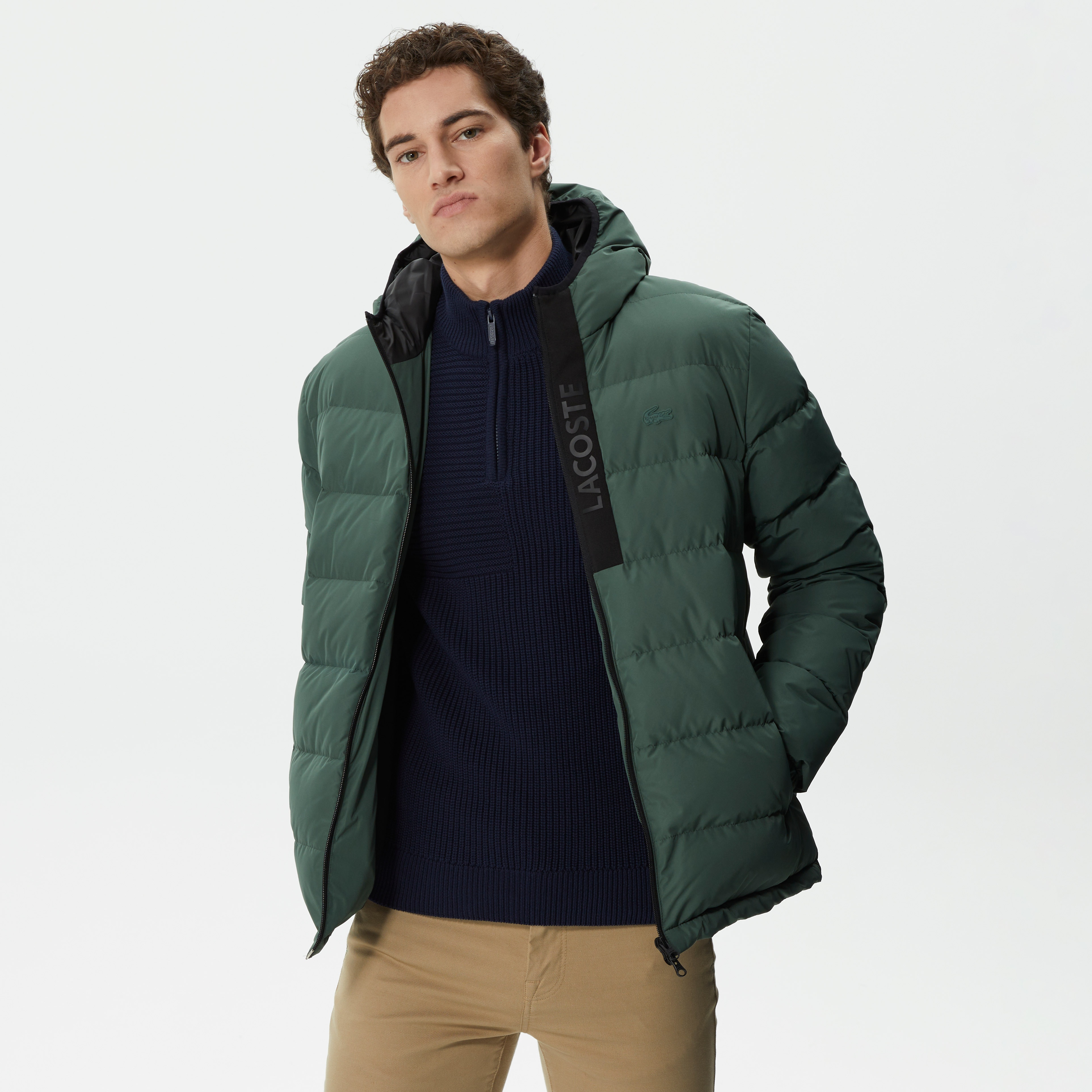 Lacoste Erkek Kapüşonlu Kapitone Haki Mont