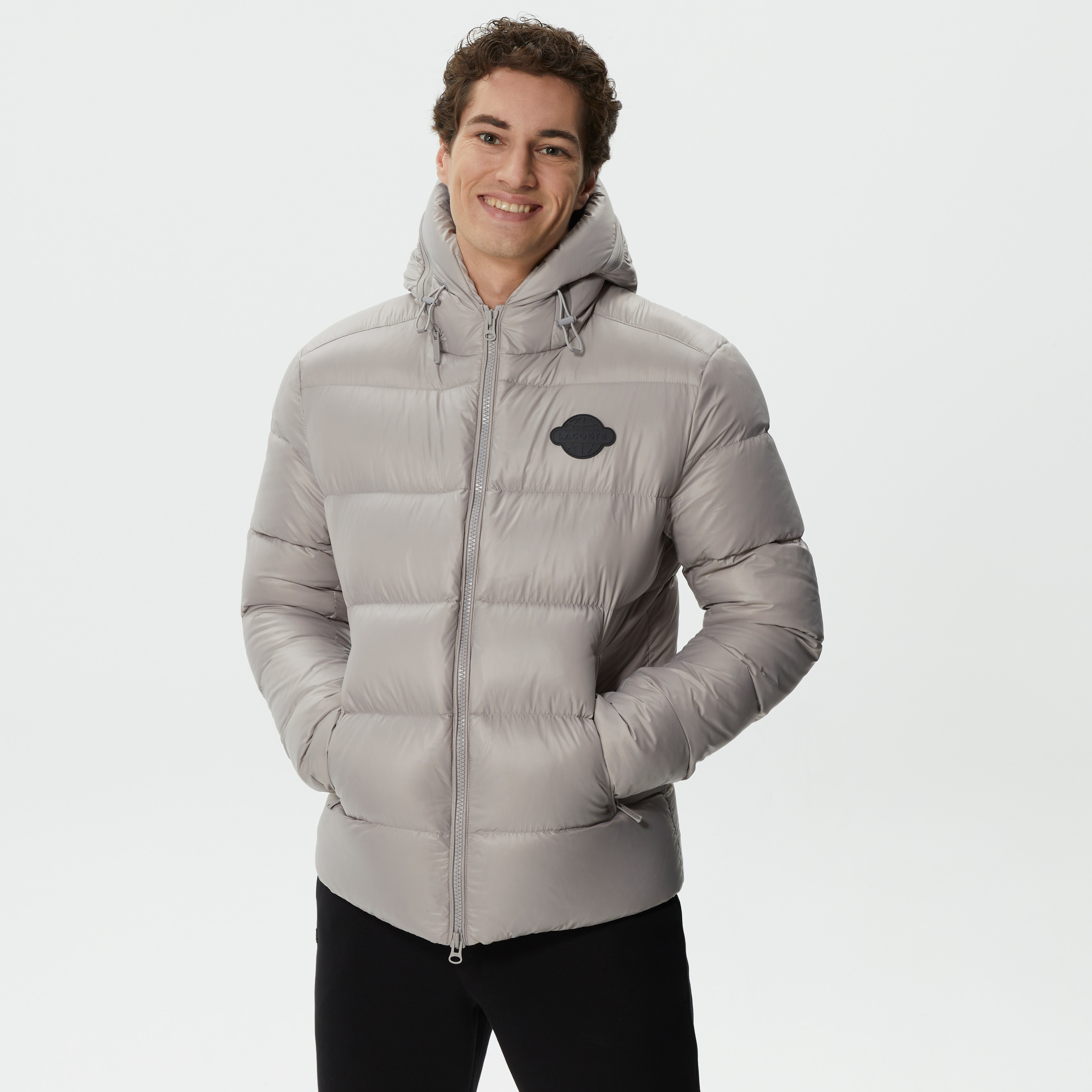 Lacoste Erkek Kapüşonlu Kapitone Gri Mont