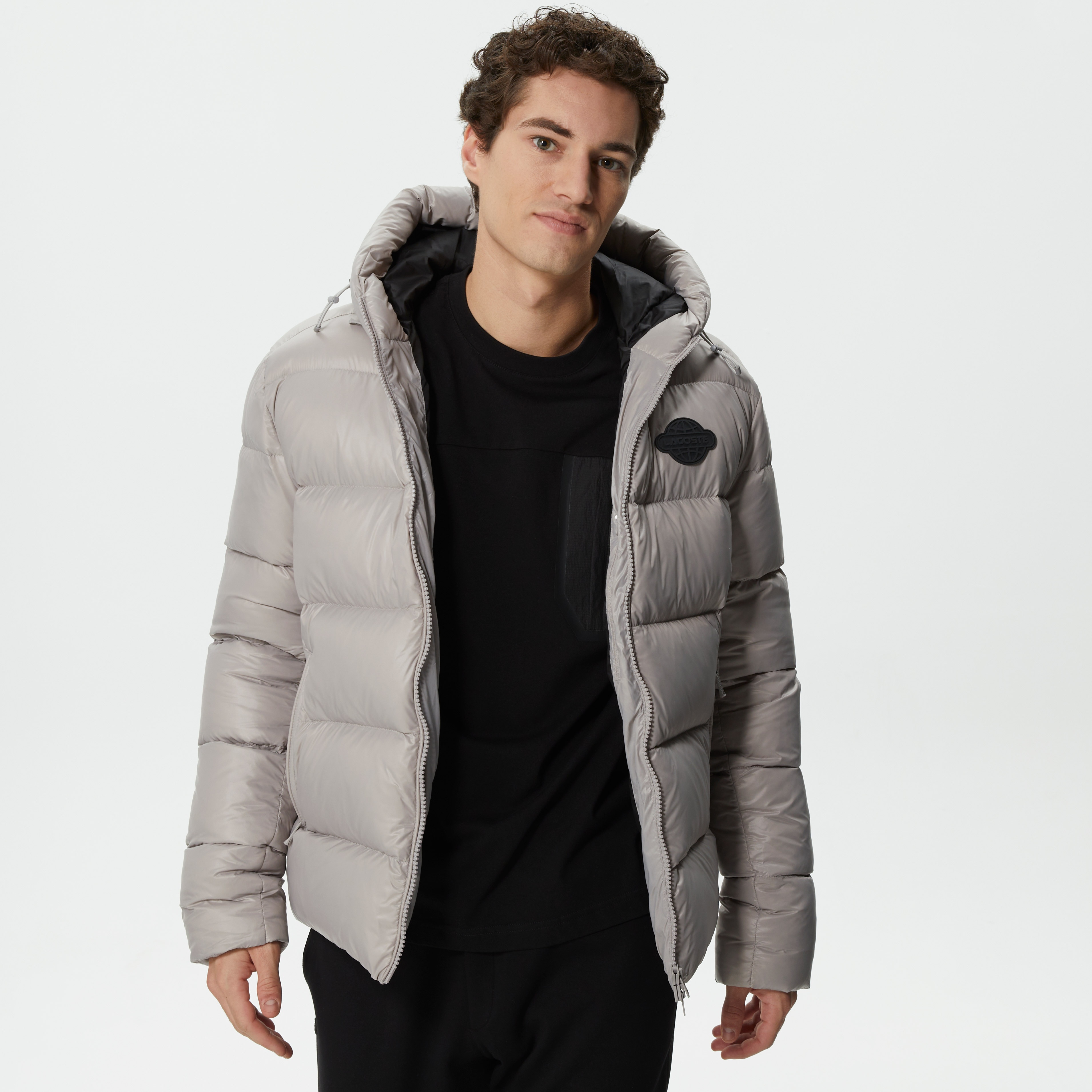 Lacoste Erkek Kapüşonlu Kapitone Gri Mont