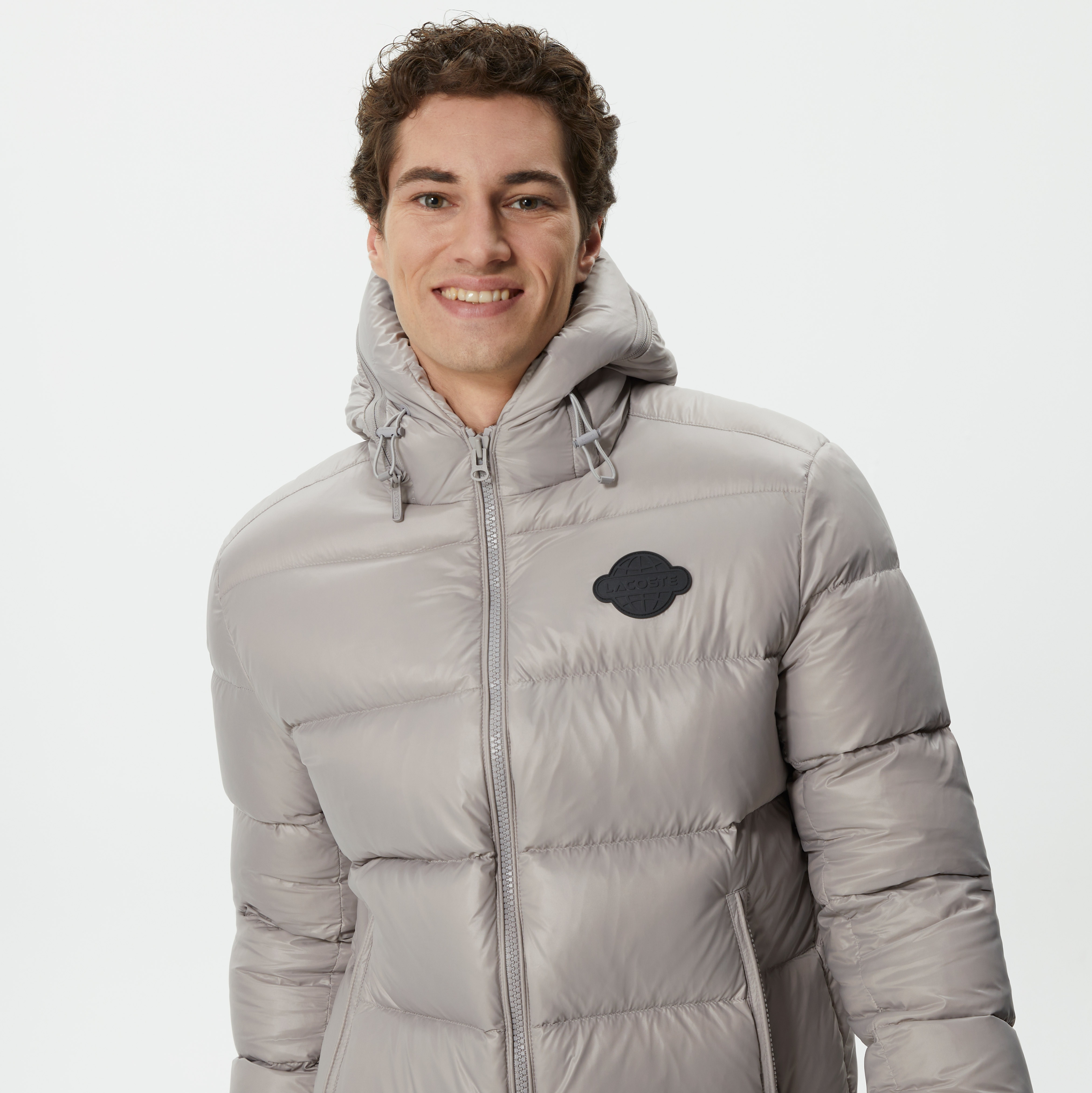 Lacoste Erkek Kapüşonlu Kapitone Gri Mont