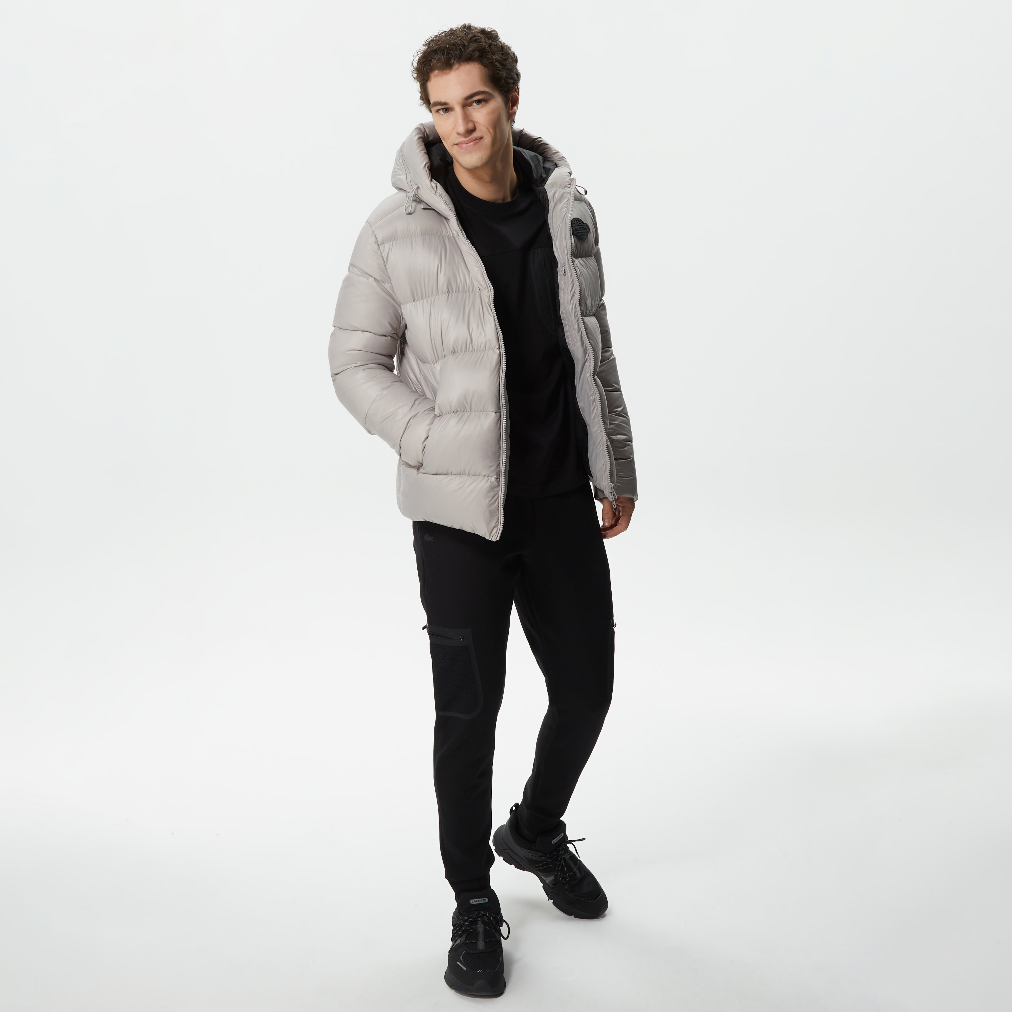 Lacoste Erkek Kapüşonlu Kapitone Gri Mont