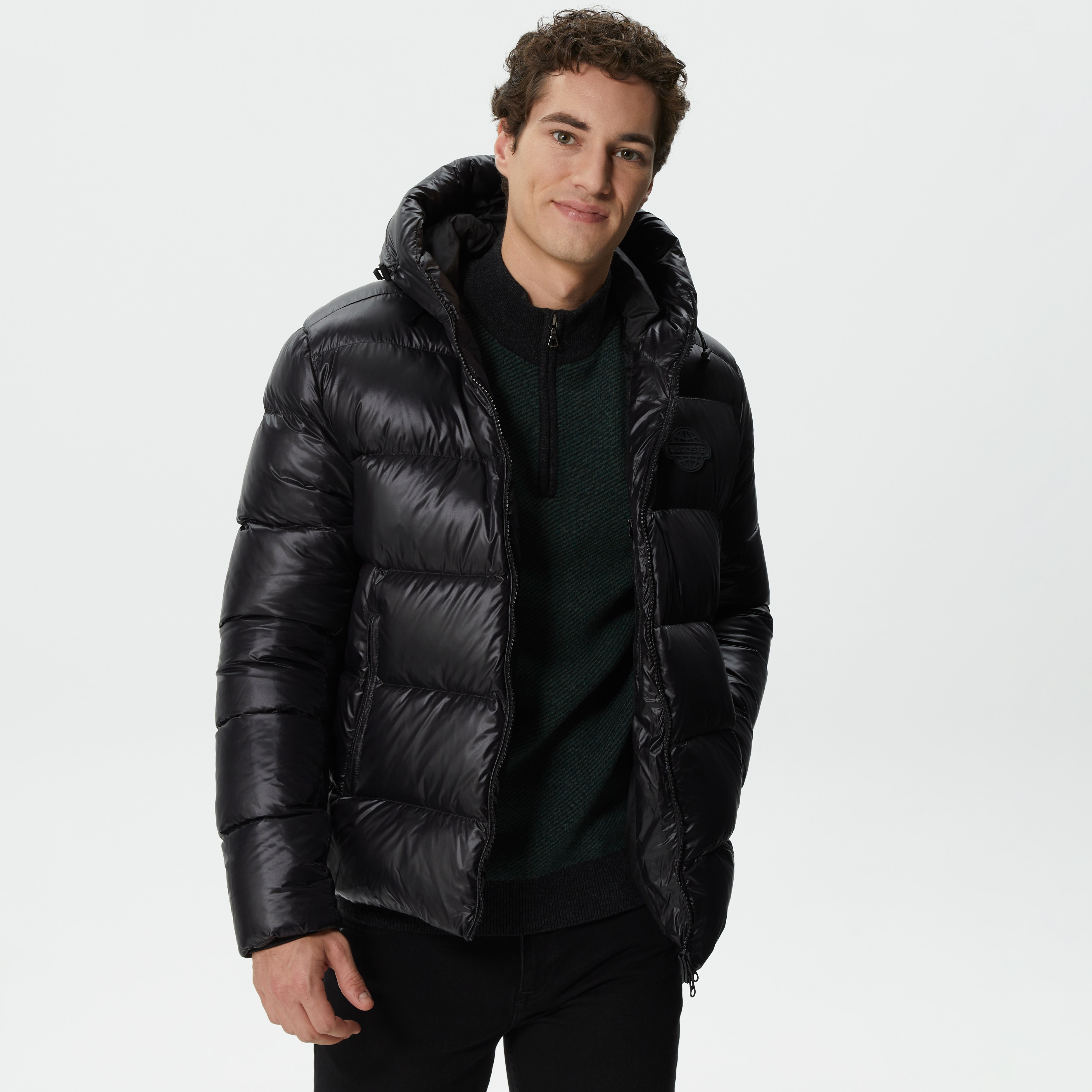 Lacoste Erkek Kapüşonlu Kapitone Siyah Mont