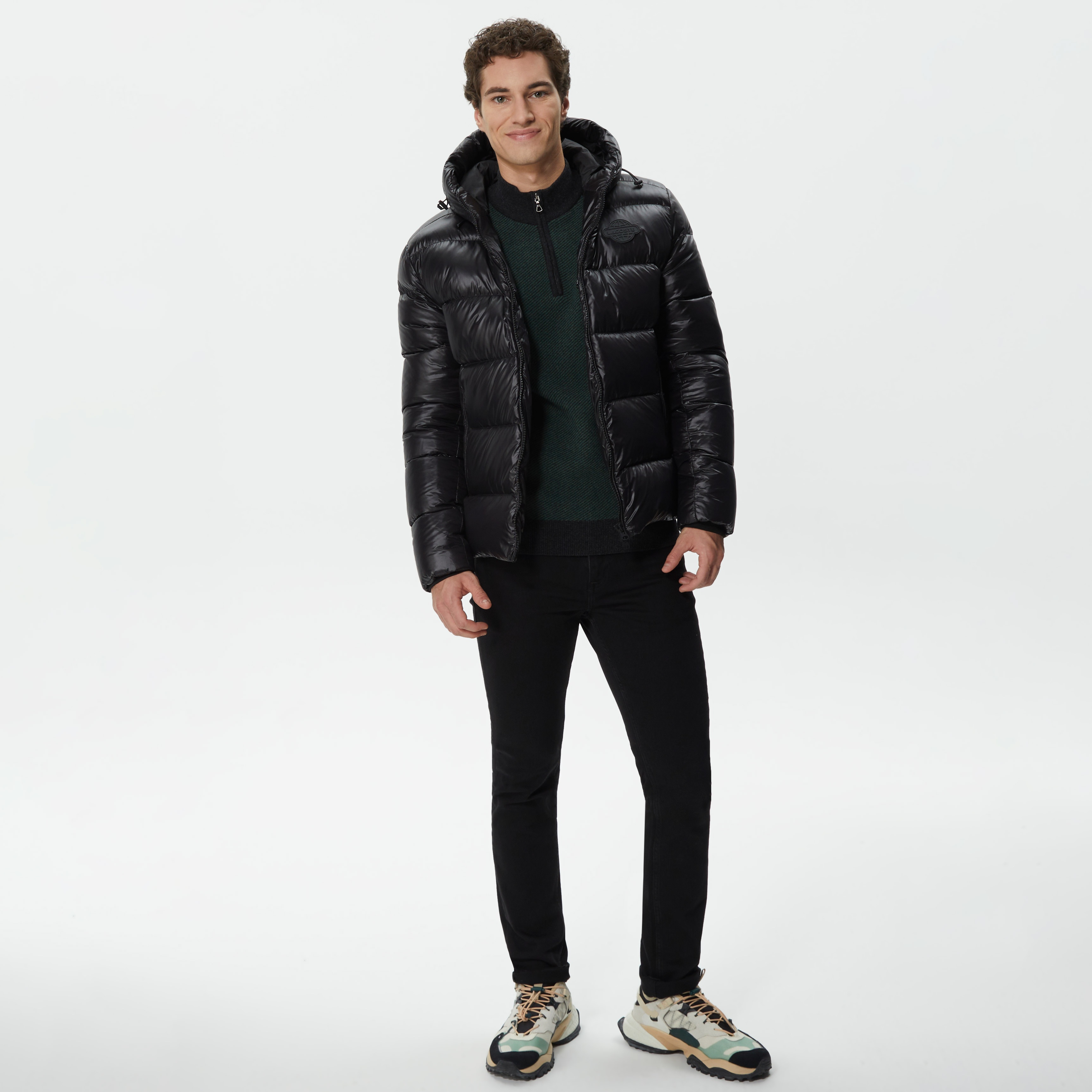 Lacoste Erkek Kapüşonlu Kapitone Siyah Mont