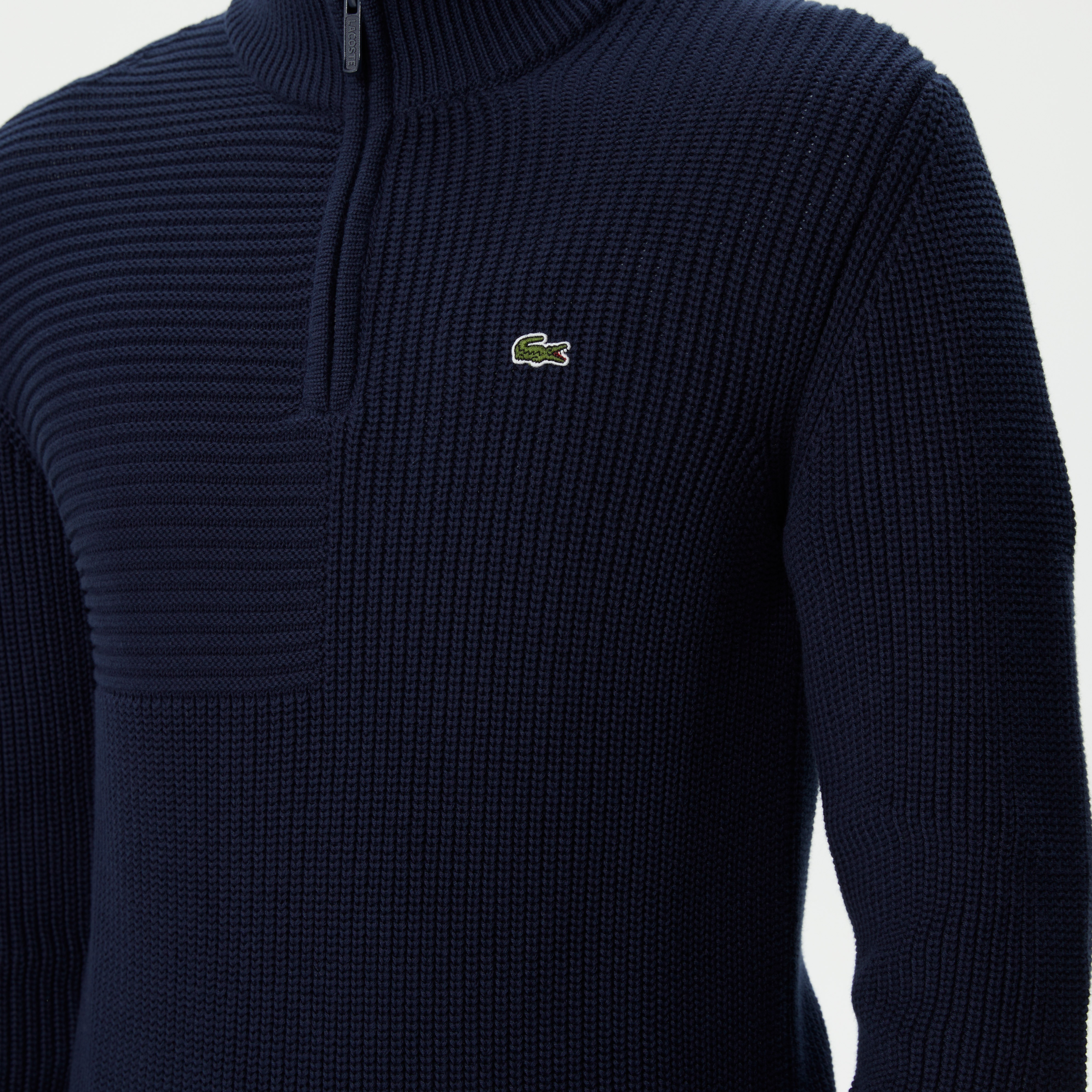 Lacoste Erkek Regular Fit Uzun Kollu Dik Yaka Desenli Lacivert Triko
