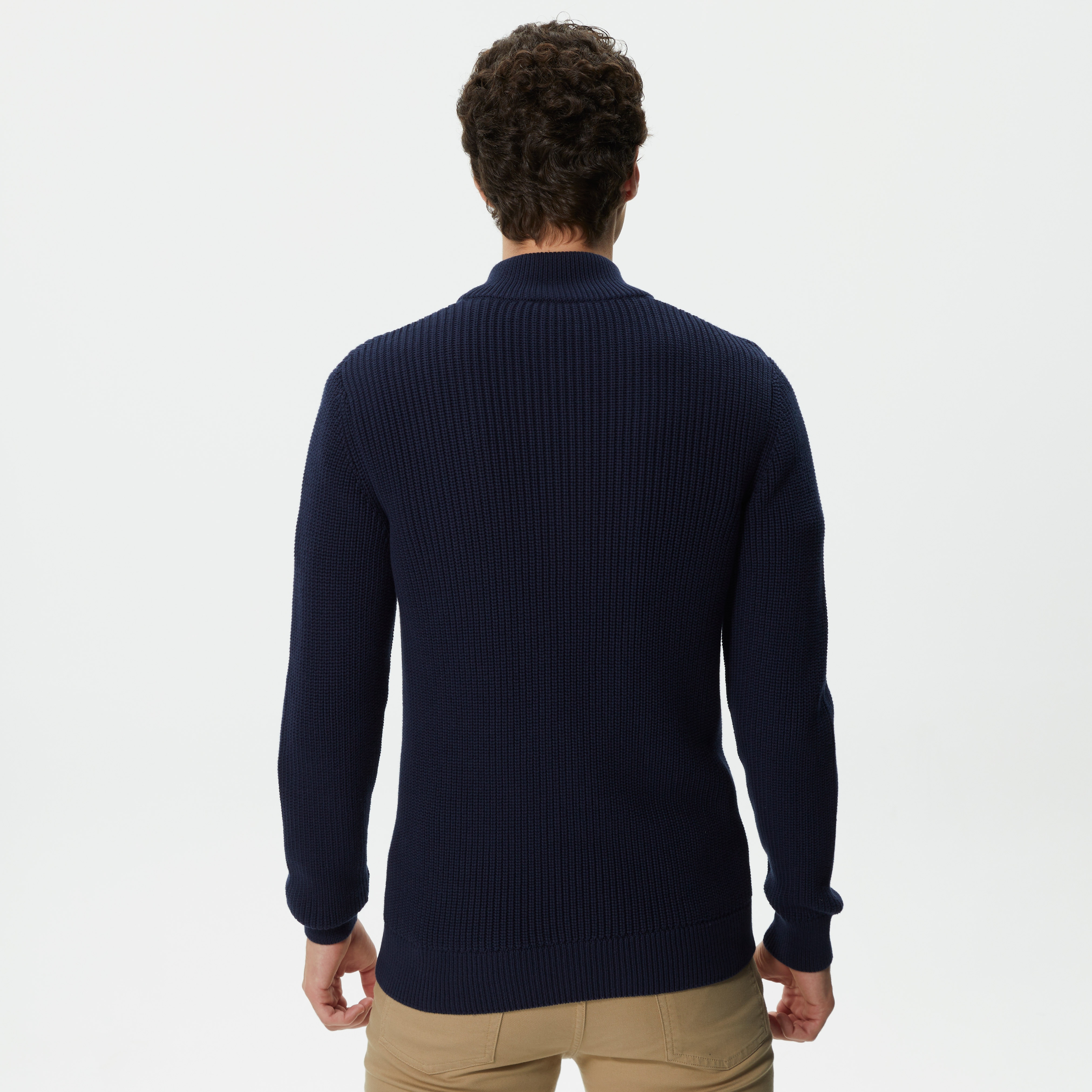 Lacoste Erkek Regular Fit Uzun Kollu Dik Yaka Desenli Lacivert Triko