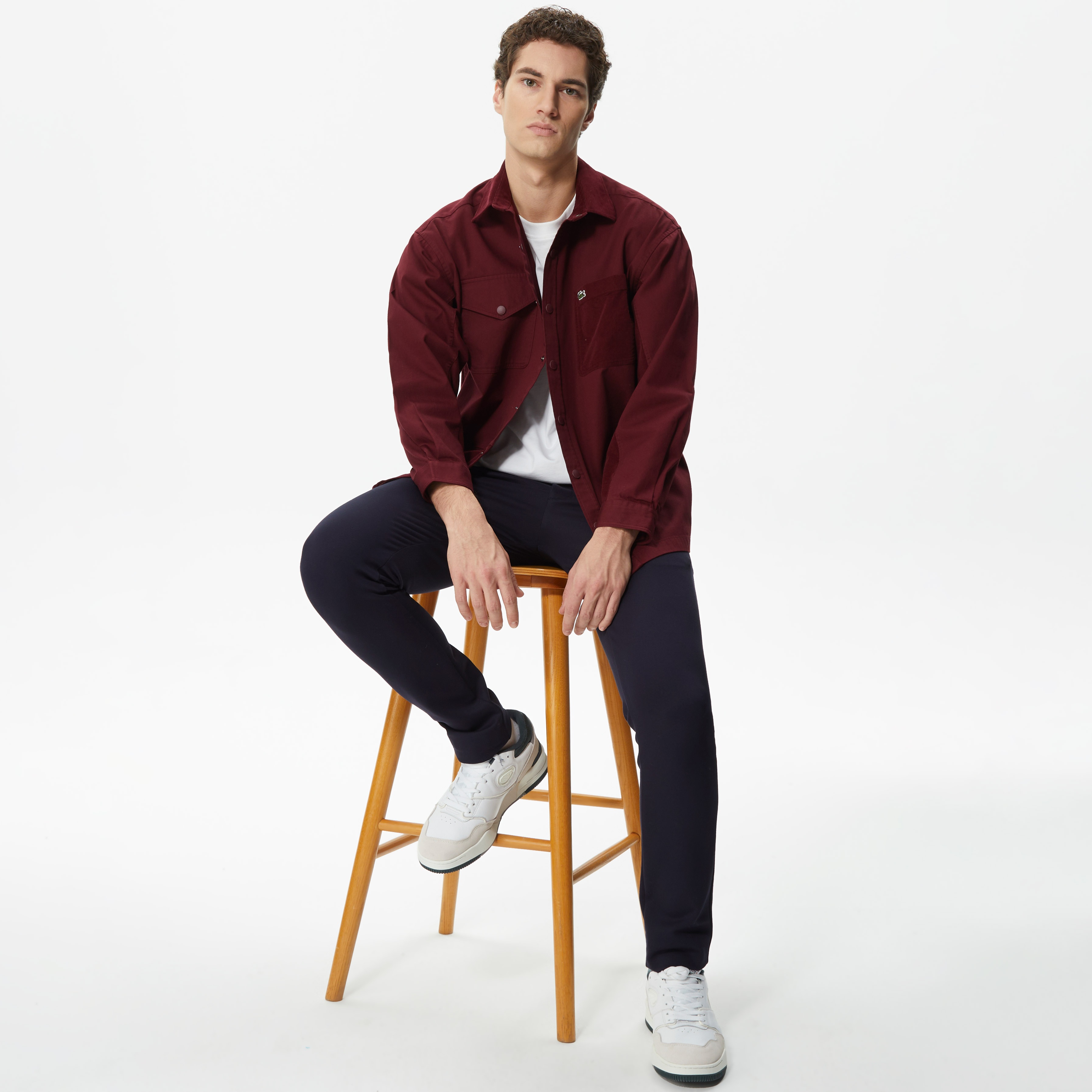 Lacoste Erkek Relaxed Fit Renk Bloklu Bordo Gömlek