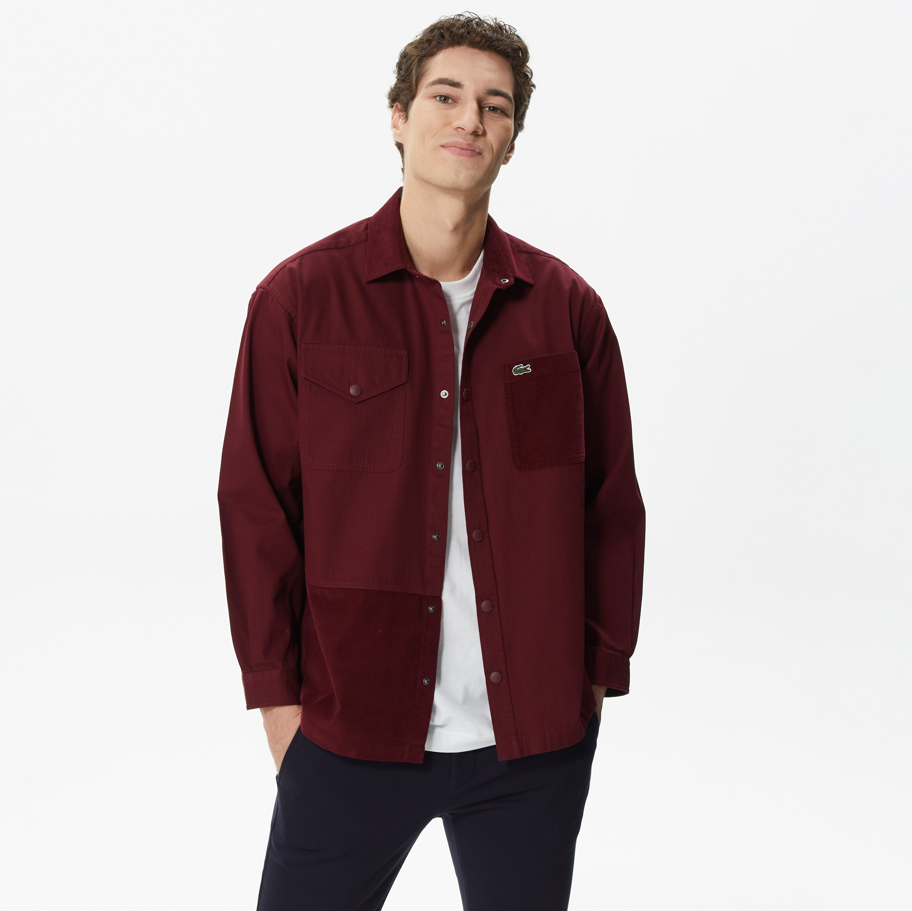 Lacoste Erkek Relaxed Fit Renk Bloklu Bordo Gömlek