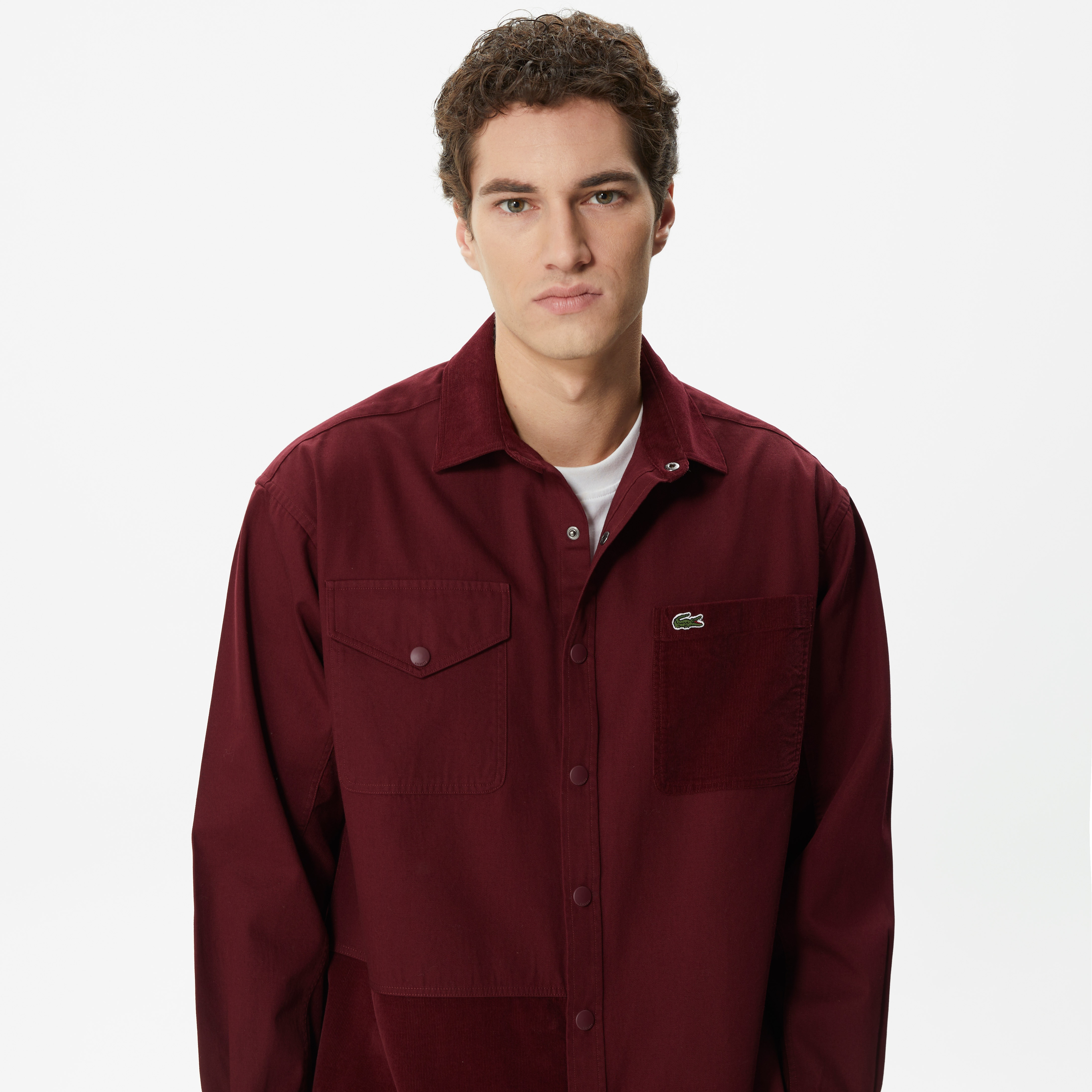 Lacoste Erkek Relaxed Fit Renk Bloklu Bordo Gömlek