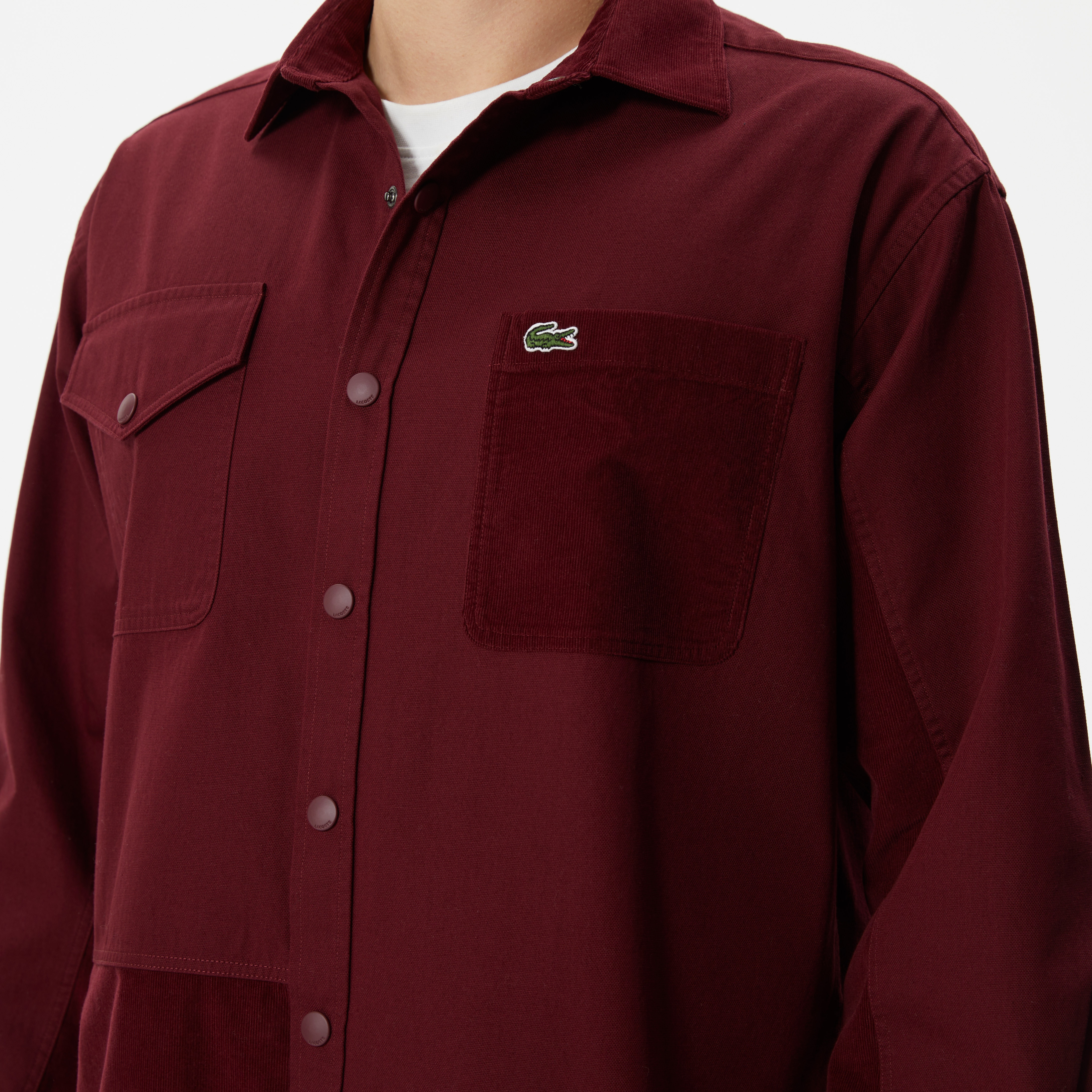 Lacoste Erkek Relaxed Fit Renk Bloklu Bordo Gömlek