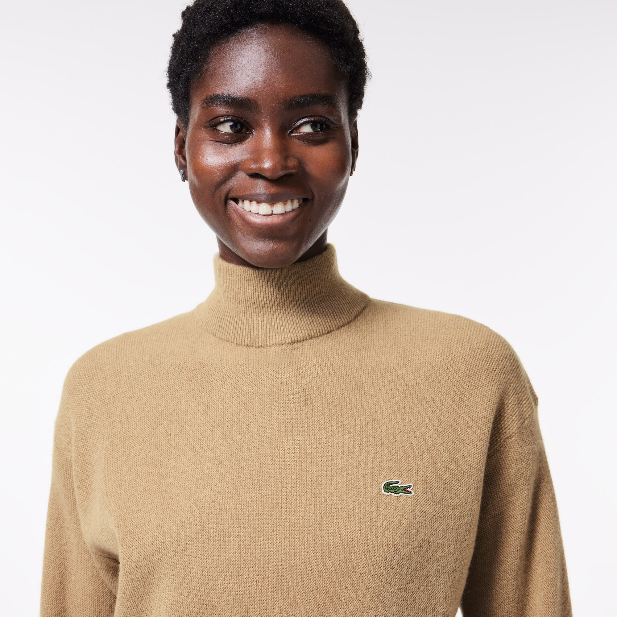 Lacoste Kaşmir Kadın Dik Yaka Kahverengi Kazak