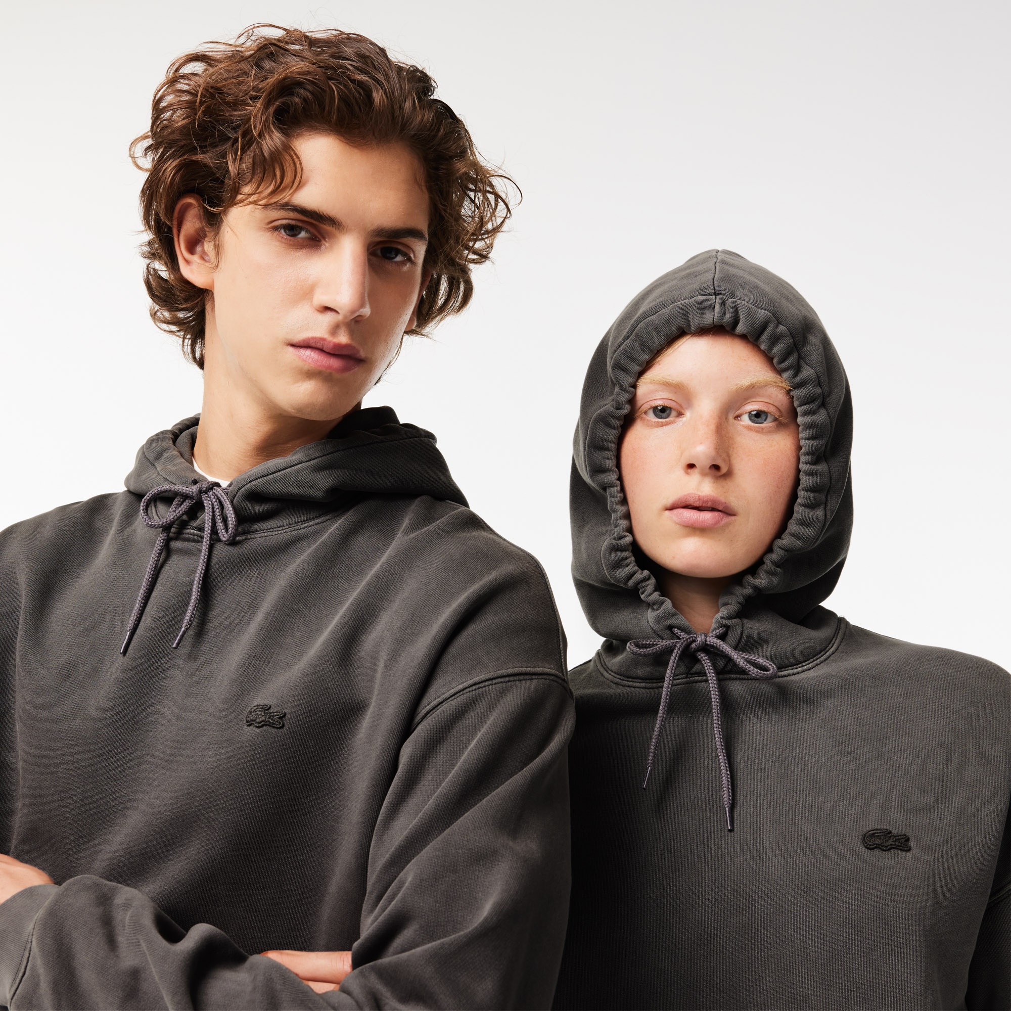 Lacoste Neo Heritage Unisex Loose Fit Kapüşonlu Gri Sweatshirt