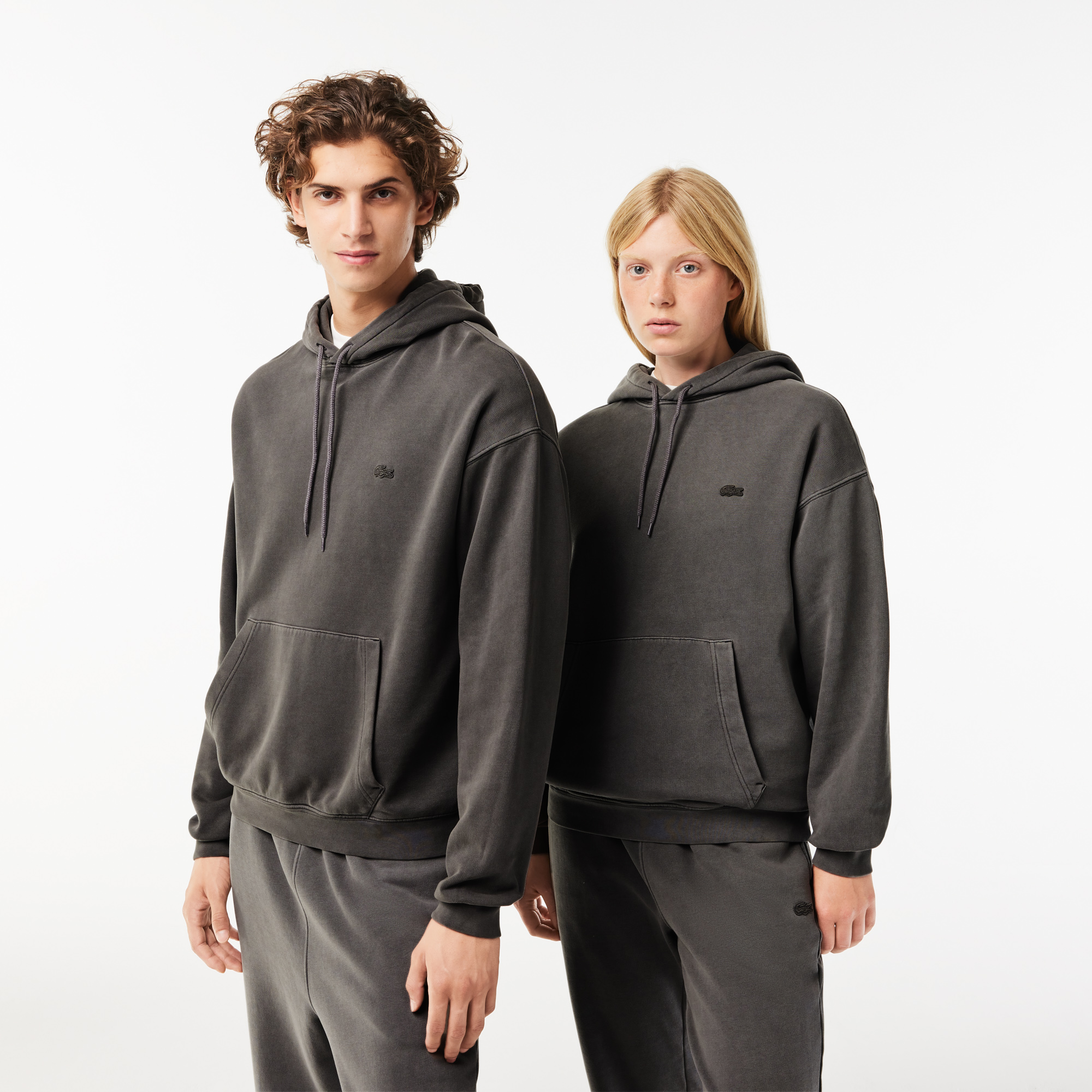 ライヒロ Lacoste Neo Heritage Unisex Loose Fit Kapüşonlu Gri Sweatshirt