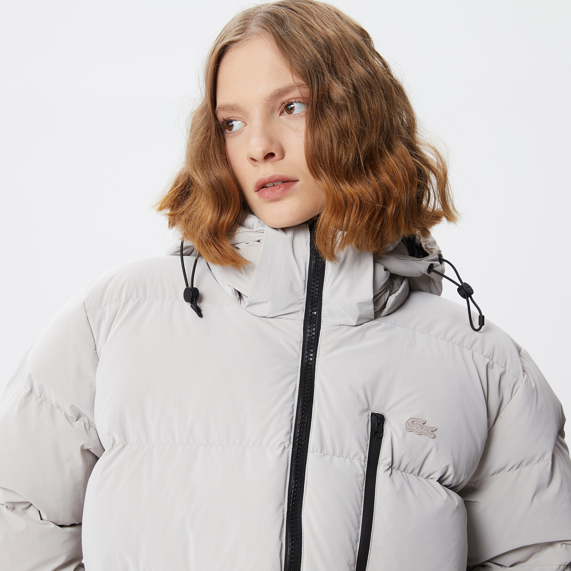 Lacoste Kadın Kapüşonlu Kapitone Gri Mont