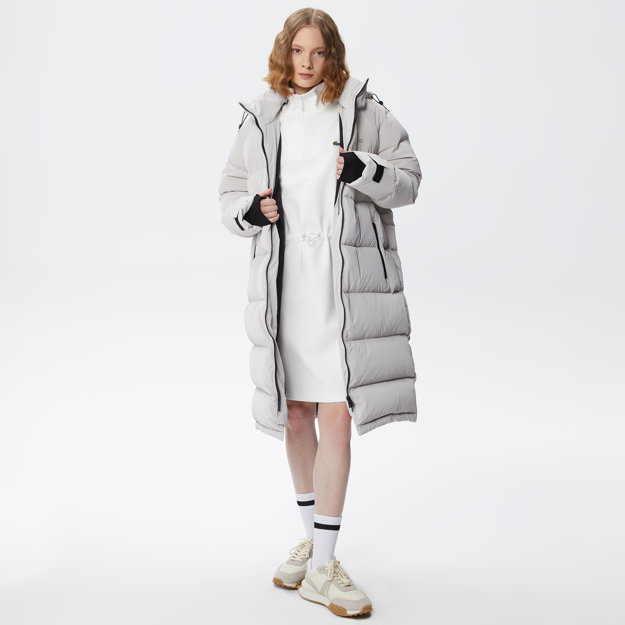 Lacoste Kadın Kapüşonlu Kapitone Gri Mont