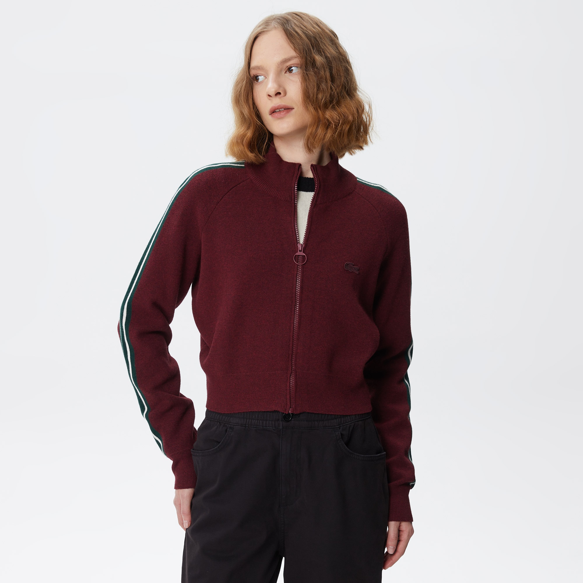 Lacoste Kadın Relaxed Fit Fermuarlı Renk Bloklu Kırmızı Hırka