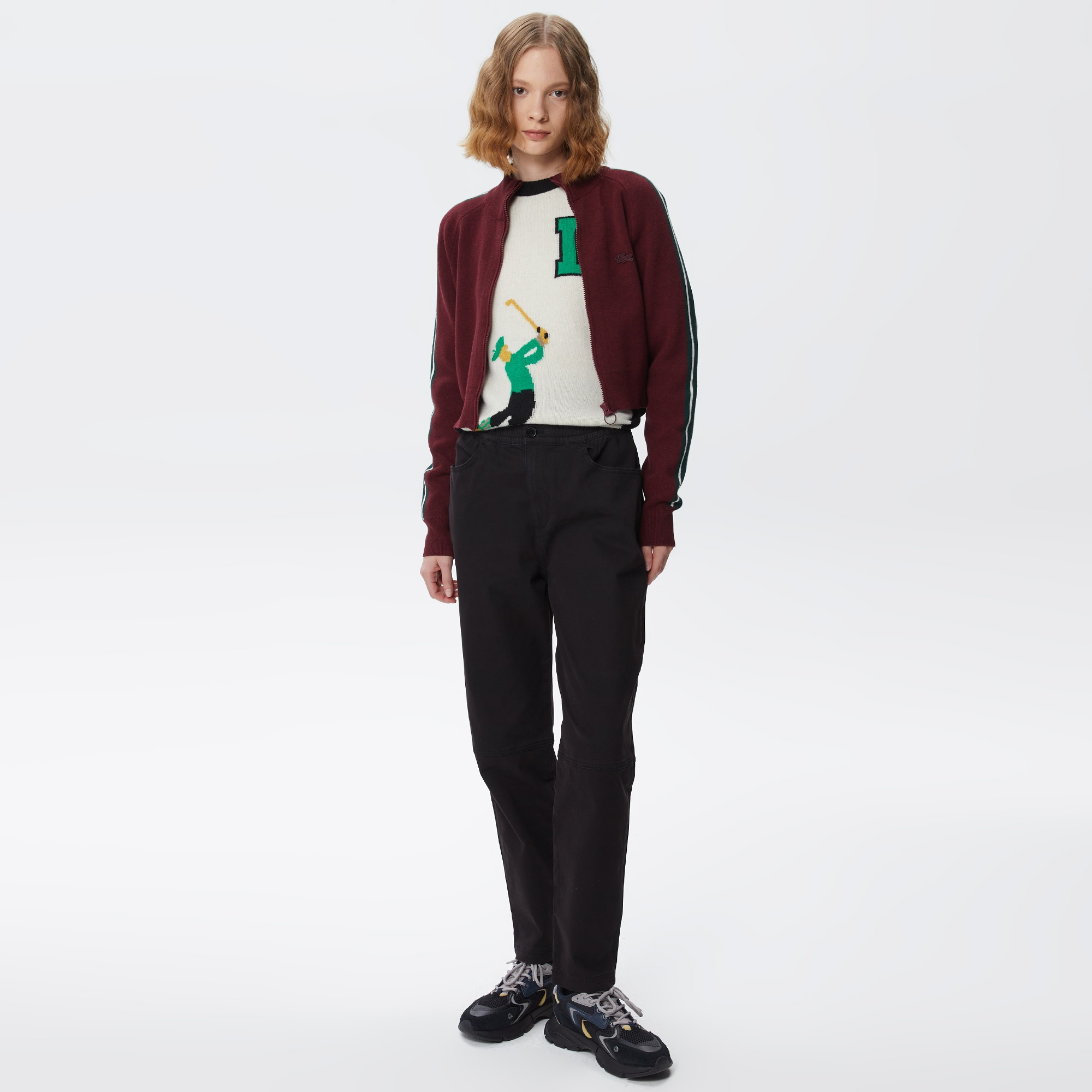 Lacoste Kadın Relaxed Fit Fermuarlı Renk Bloklu Kırmızı Hırka