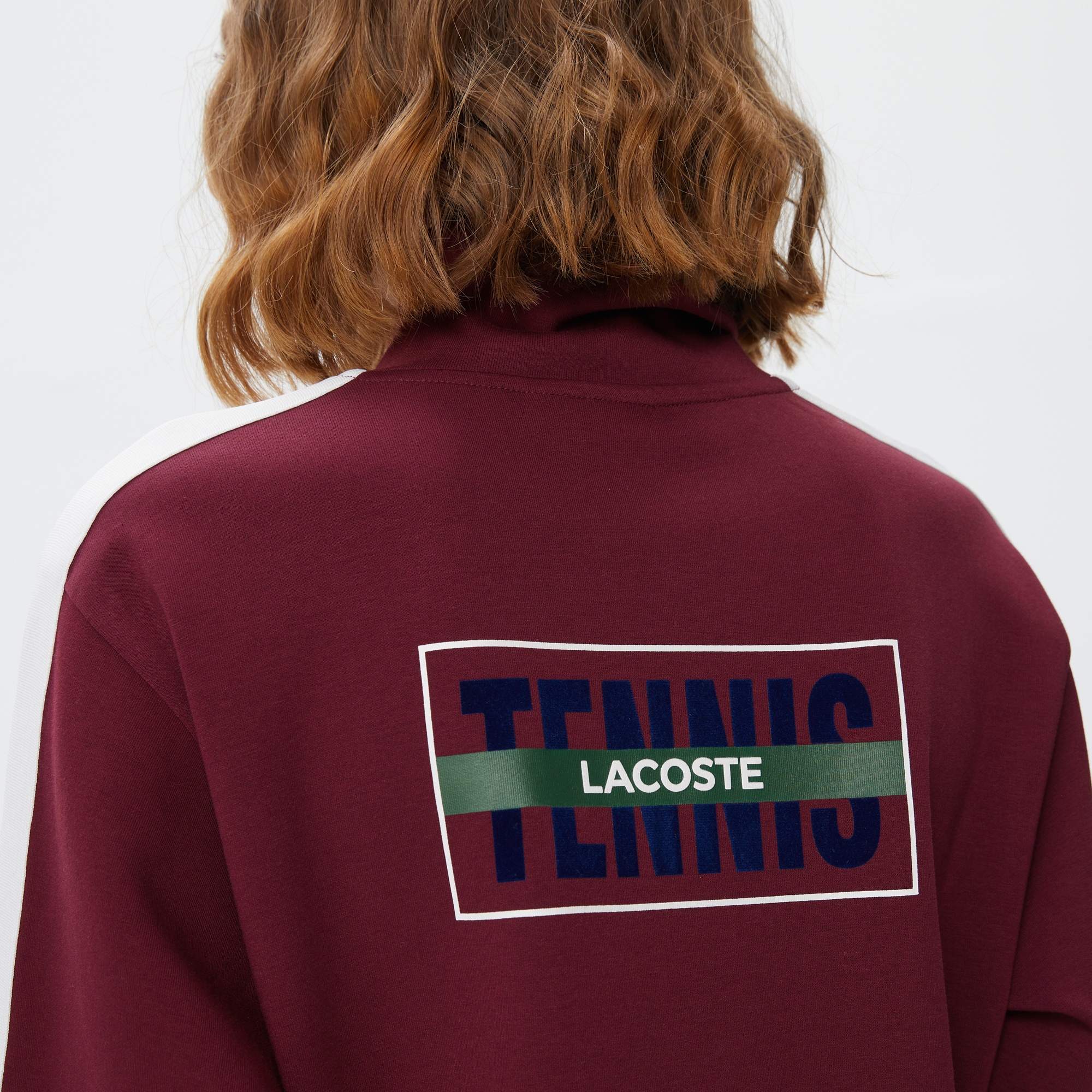 Lacoste Kadın Loose Fit Uzun Kollu Dik Yaka Baskılı Bordo Elbise