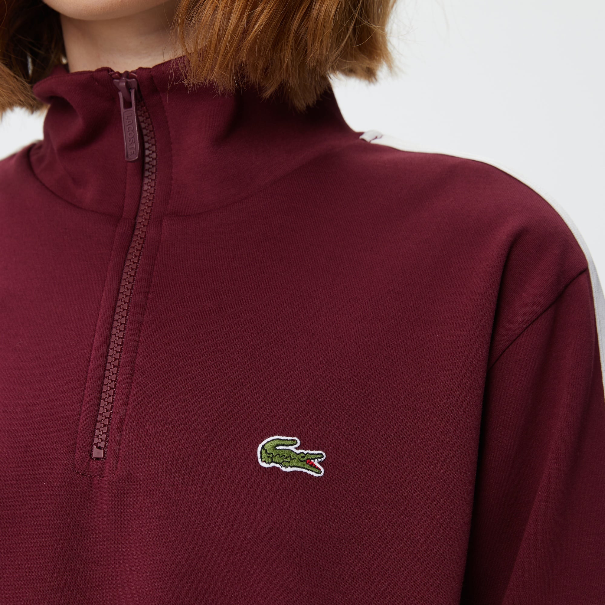 Lacoste Kadın Loose Fit Uzun Kollu Dik Yaka Baskılı Bordo Elbise