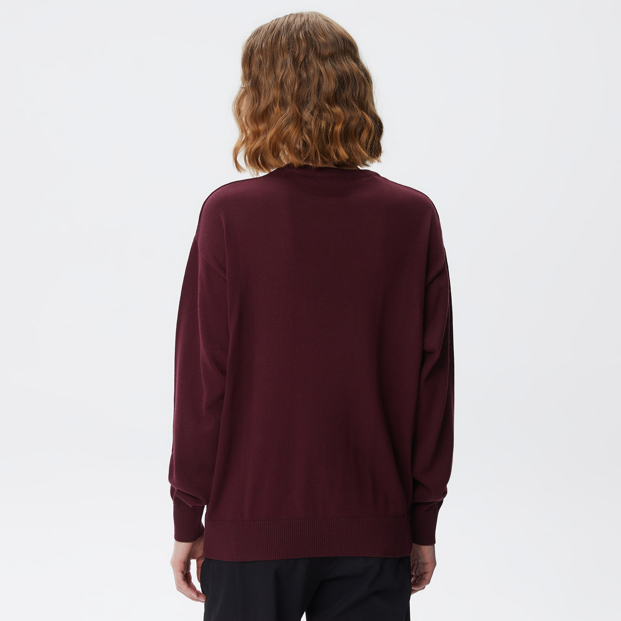 Lacoste Kadın Regular Fit Bisiklet Yaka Baskılı Kırmızı Kazak