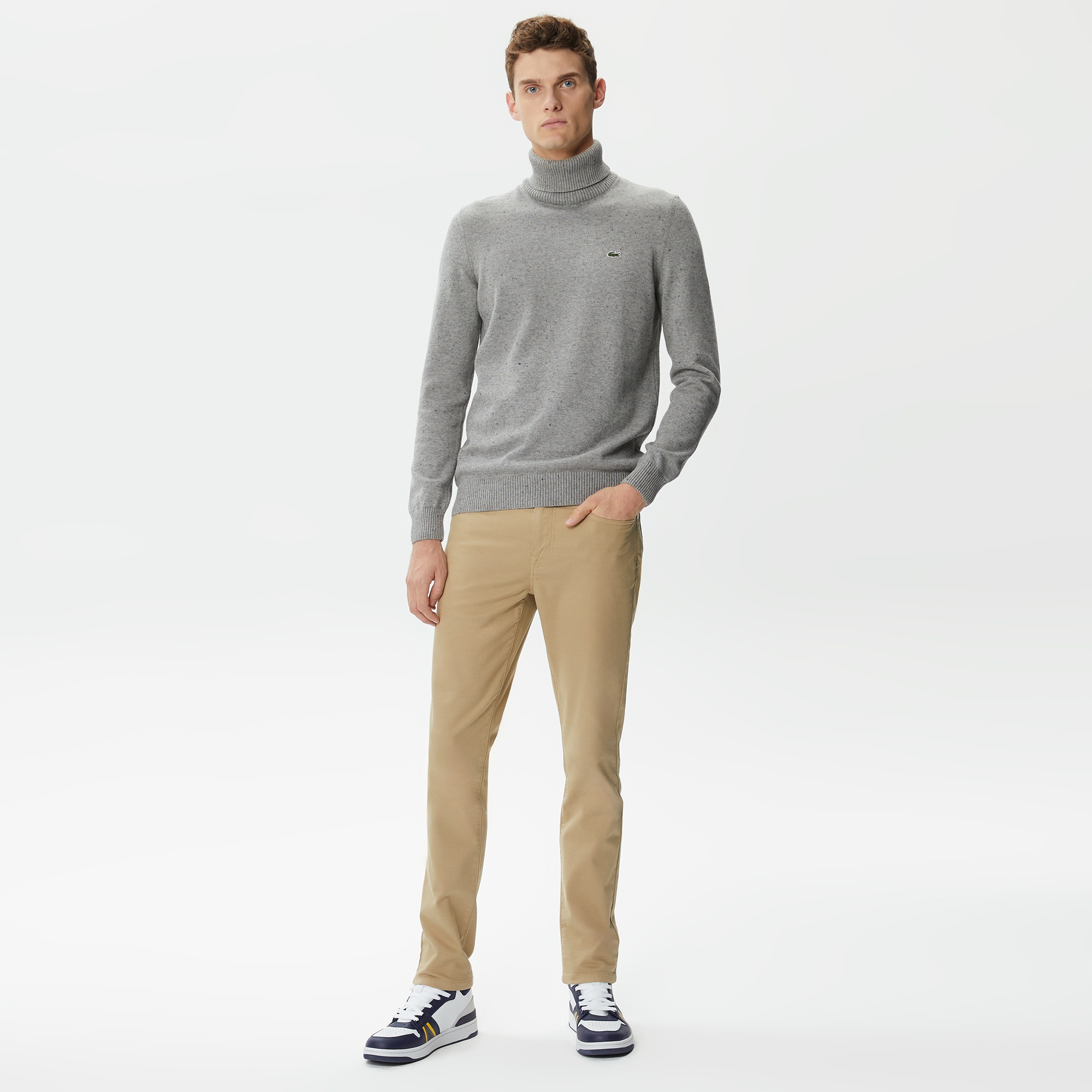 Lacoste Erkek Regular Fit Uzun Kollu Boğazlı Yaka Organik Pamuk Gri Triko