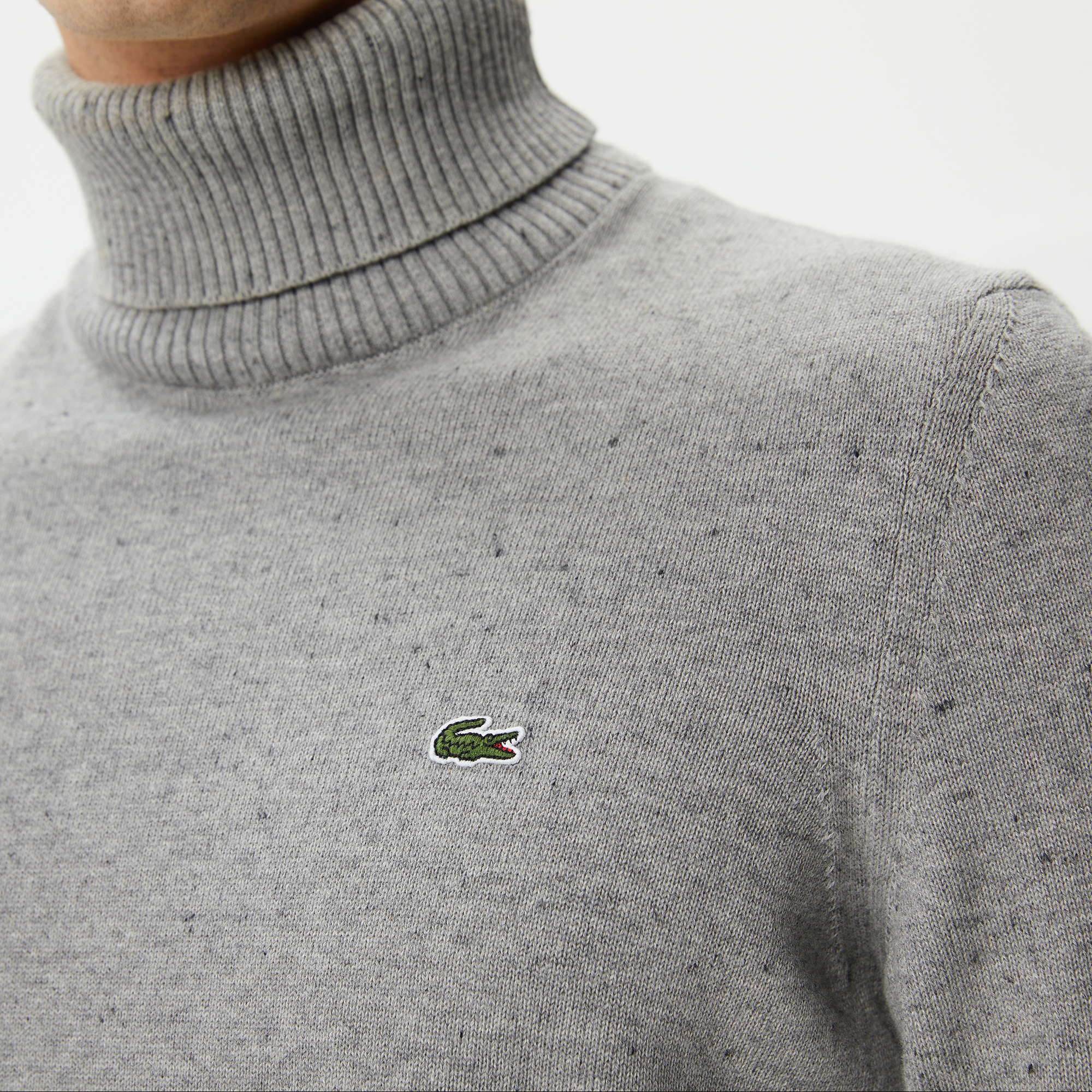 Lacoste Erkek Regular Fit Uzun Kollu Boğazlı Yaka Organik Pamuk Gri Triko