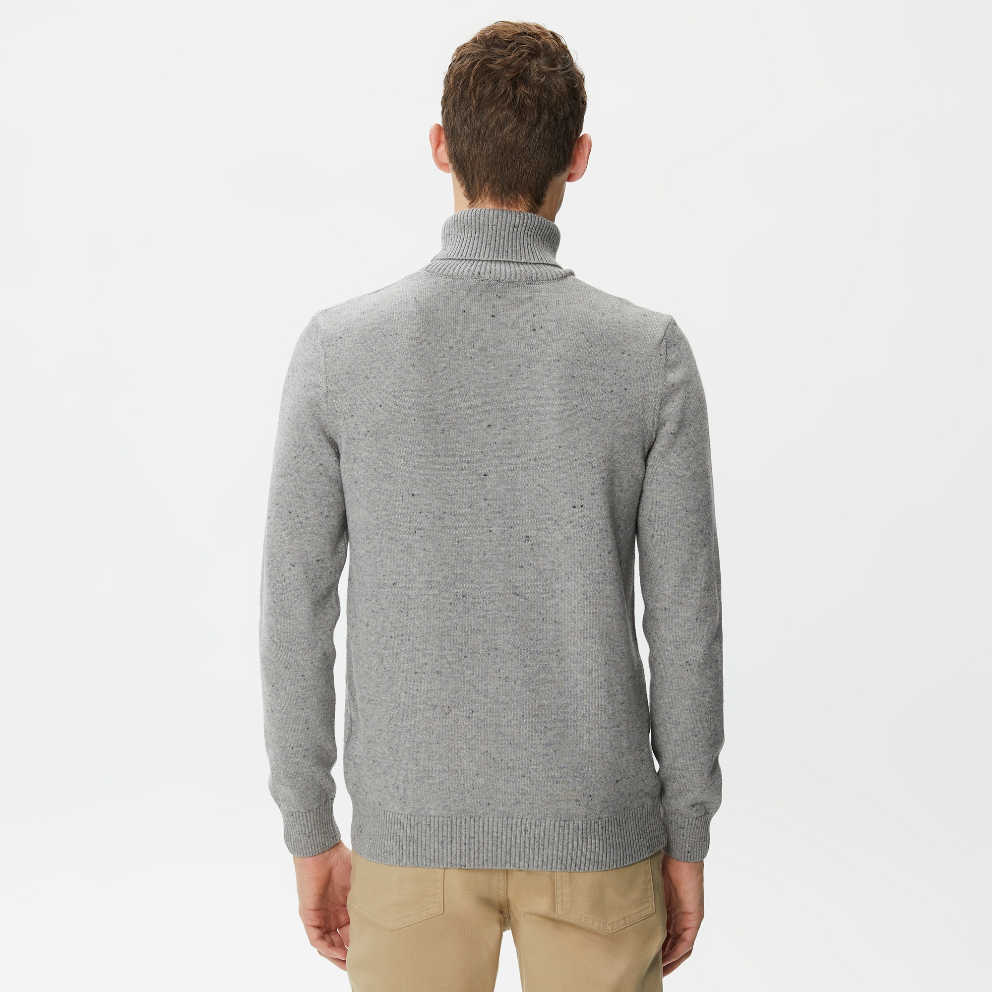 Lacoste Erkek Regular Fit Uzun Kollu Boğazlı Yaka Organik Pamuk Gri Triko