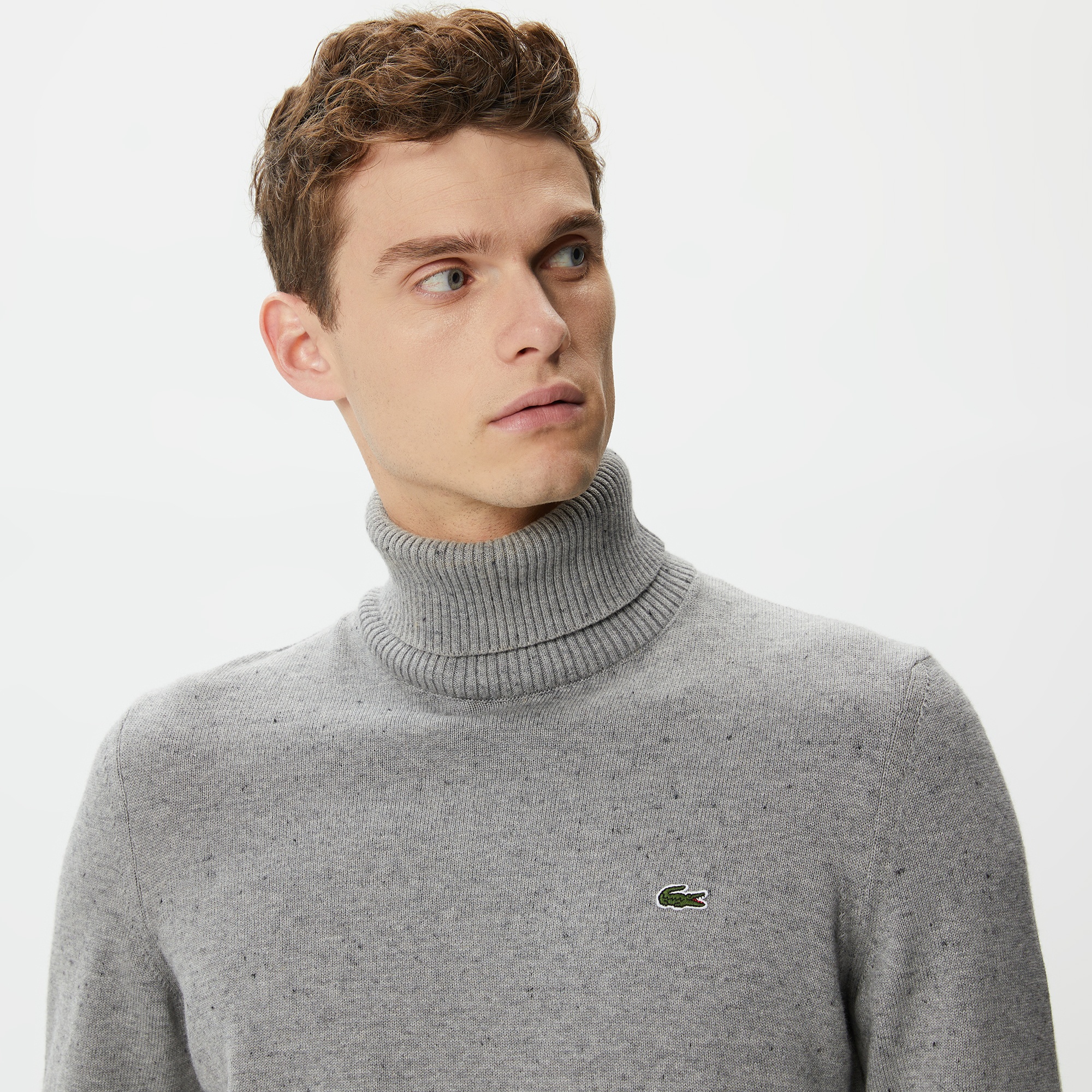 Lacoste Erkek Regular Fit Uzun Kollu Boğazlı Yaka Organik Pamuk Gri Triko