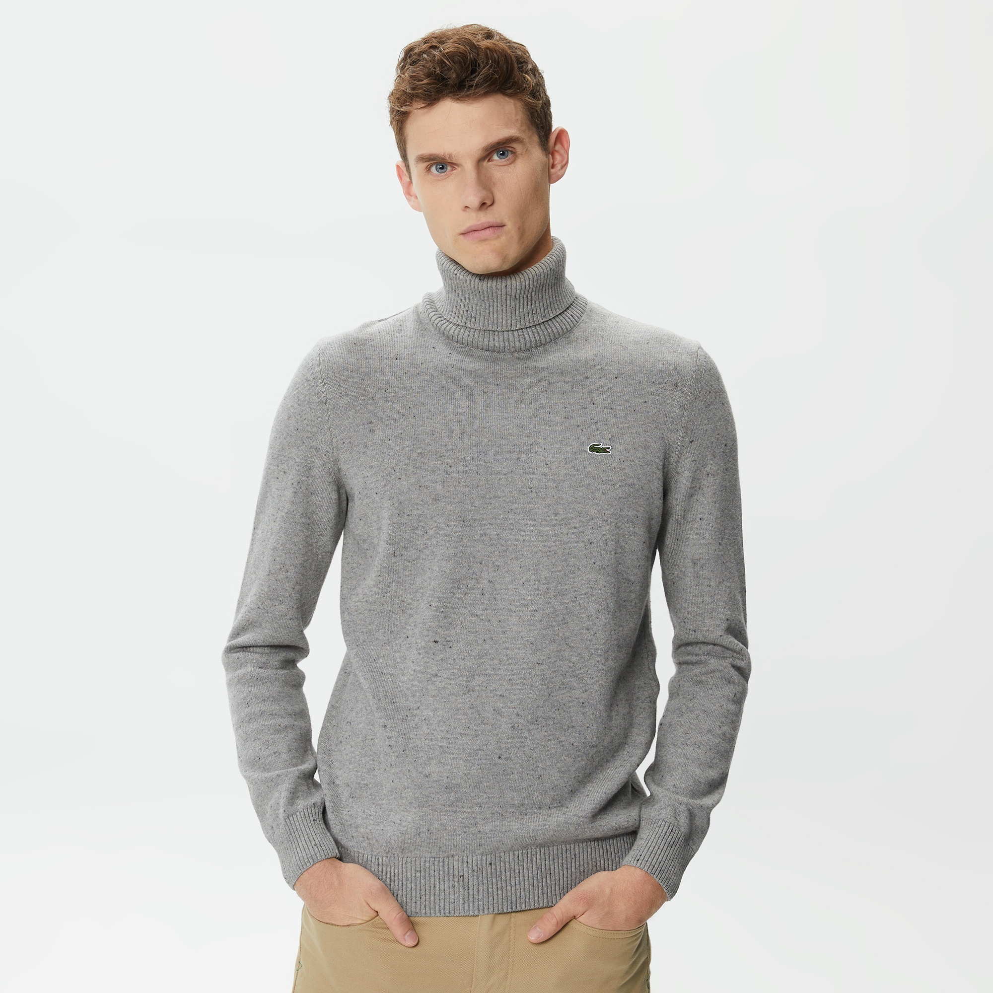 Lacoste Erkek Regular Fit Uzun Kollu Boğazlı Yaka Organik Pamuk Gri Triko