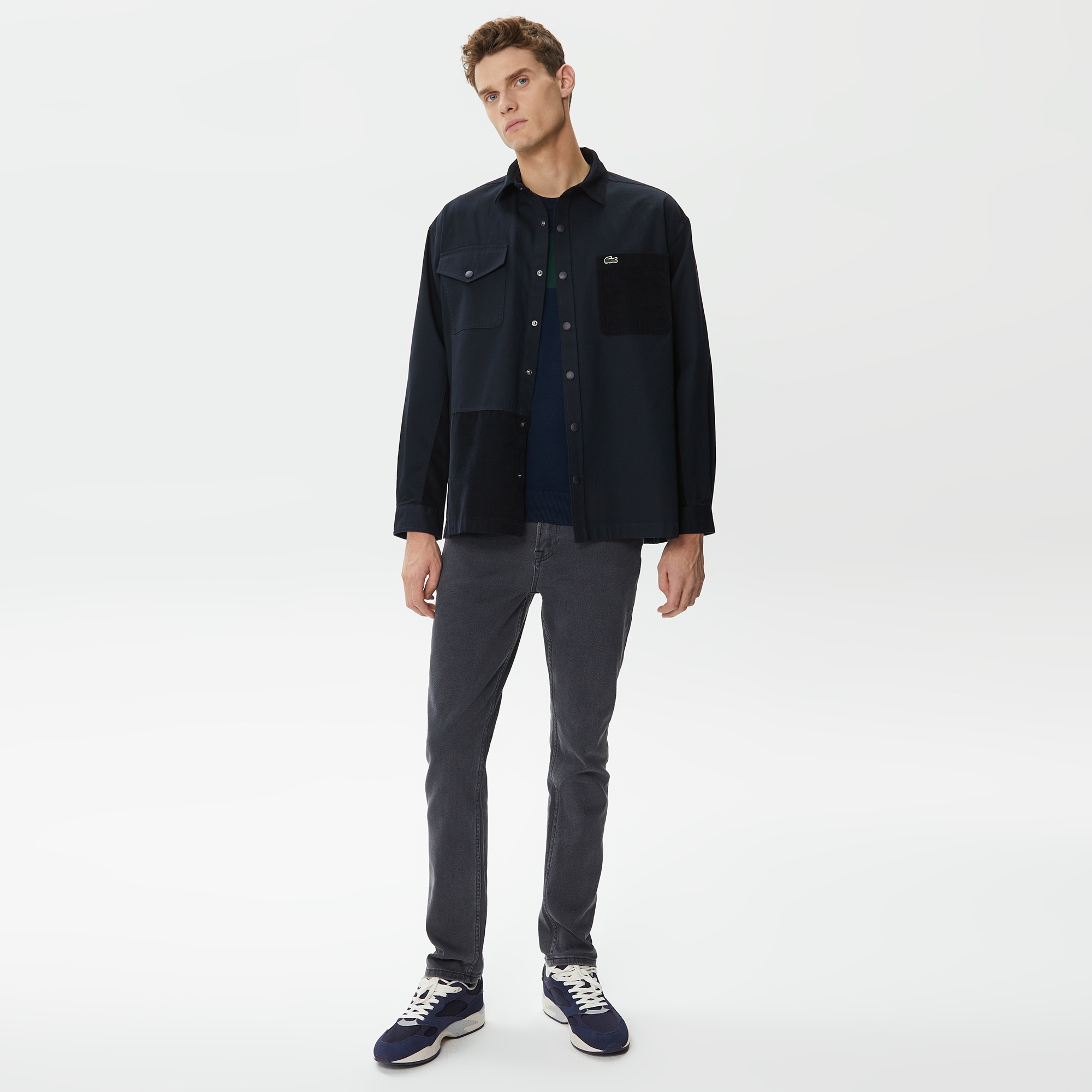 Lacoste Erkek Relaxed Fit Renk Bloklu Lacivert Gömlek