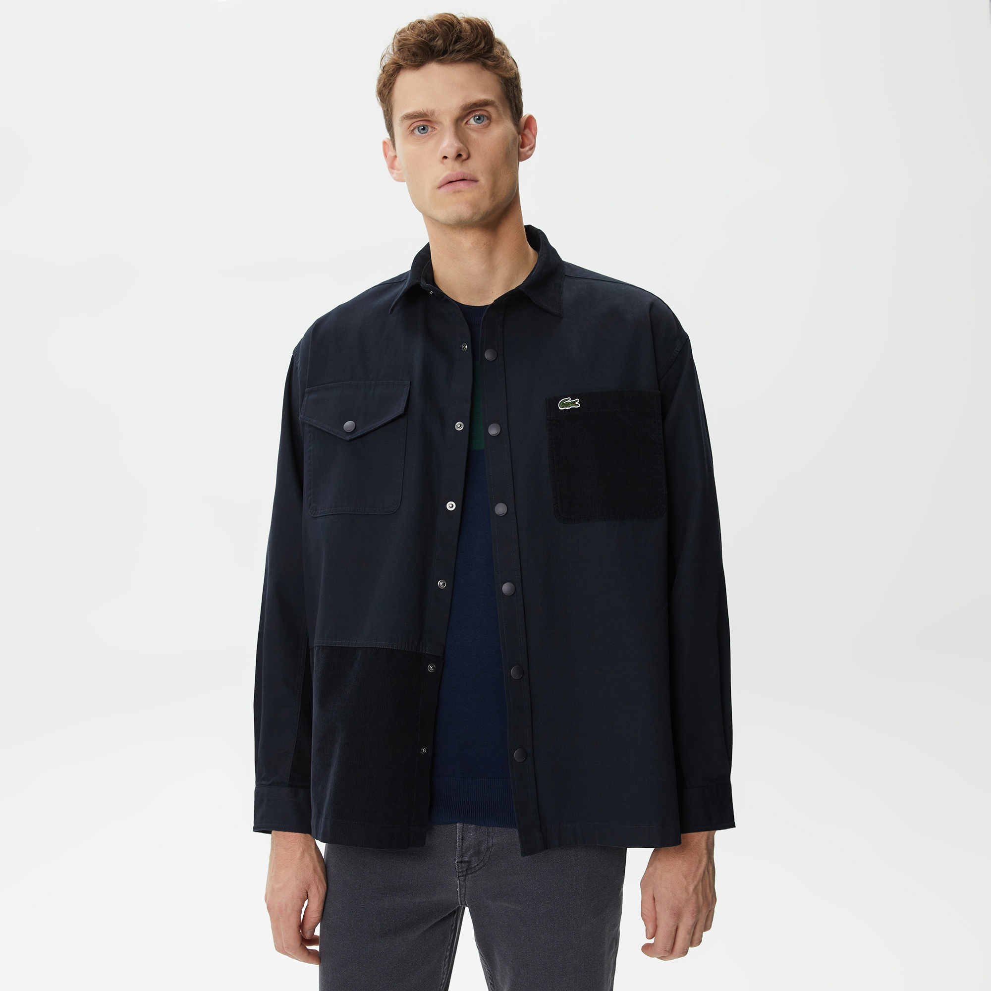 Lacoste Erkek Relaxed Fit Renk Bloklu Lacivert Gömlek