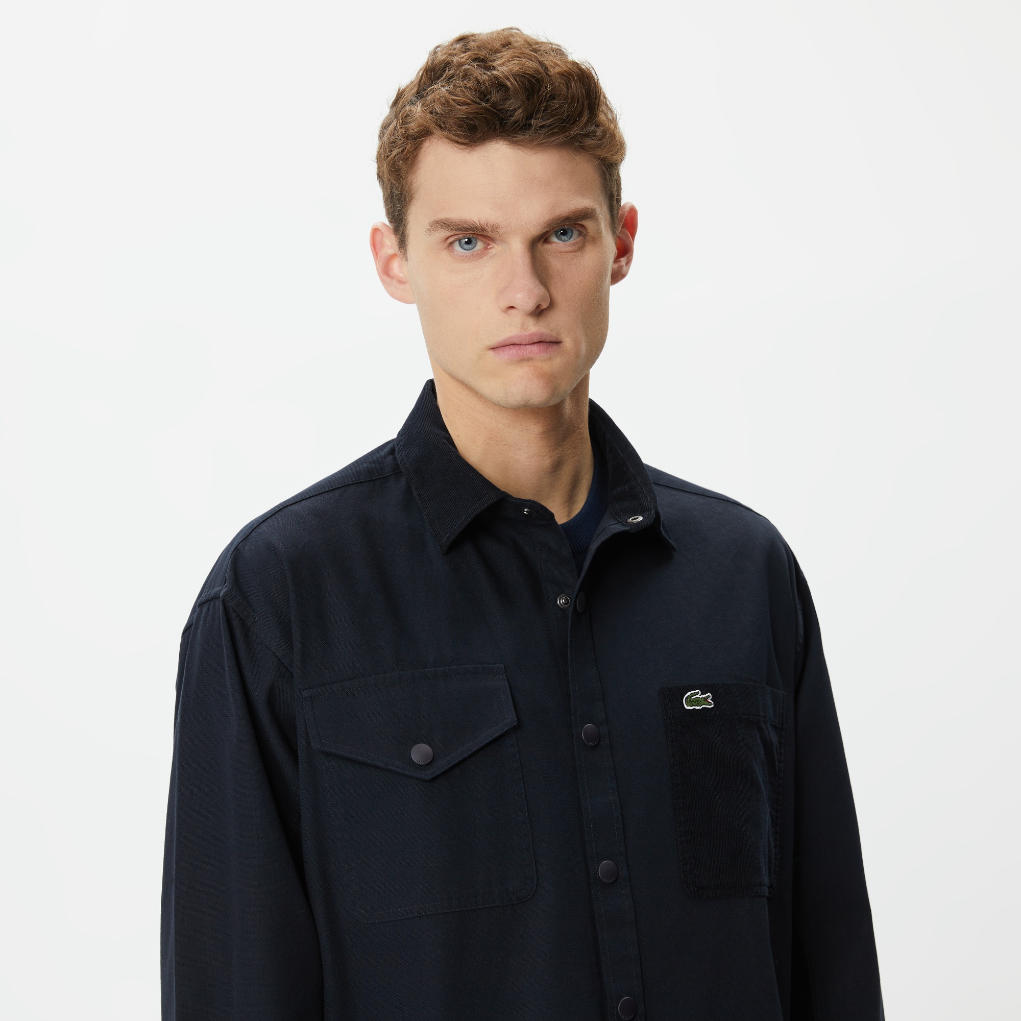 Lacoste Erkek Relaxed Fit Renk Bloklu Lacivert Gömlek