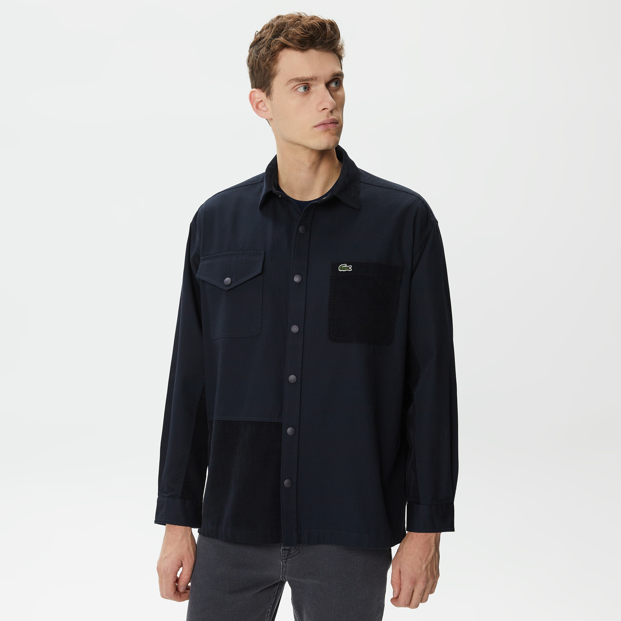 Lacoste Erkek Relaxed Fit Renk Bloklu Lacivert Gömlek