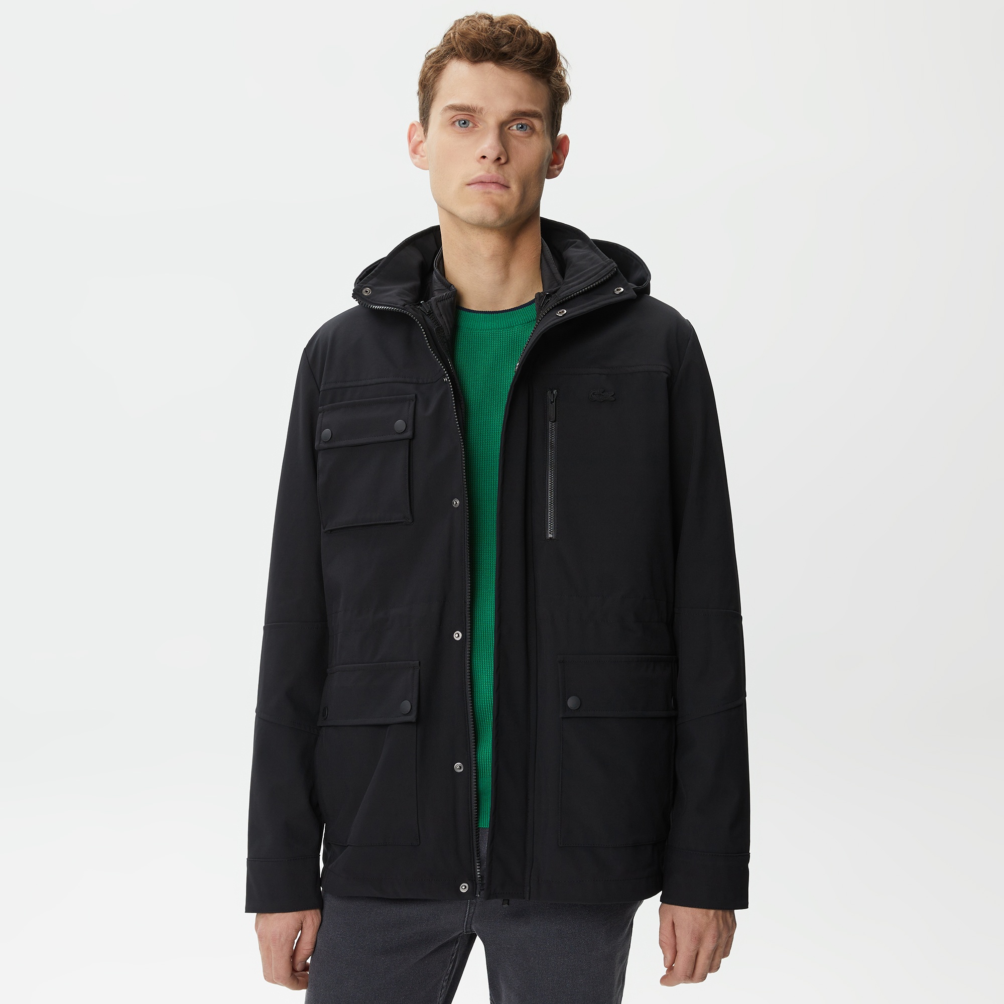 Lacoste Erkek Kapüşonlu Kapitone Siyah Mont