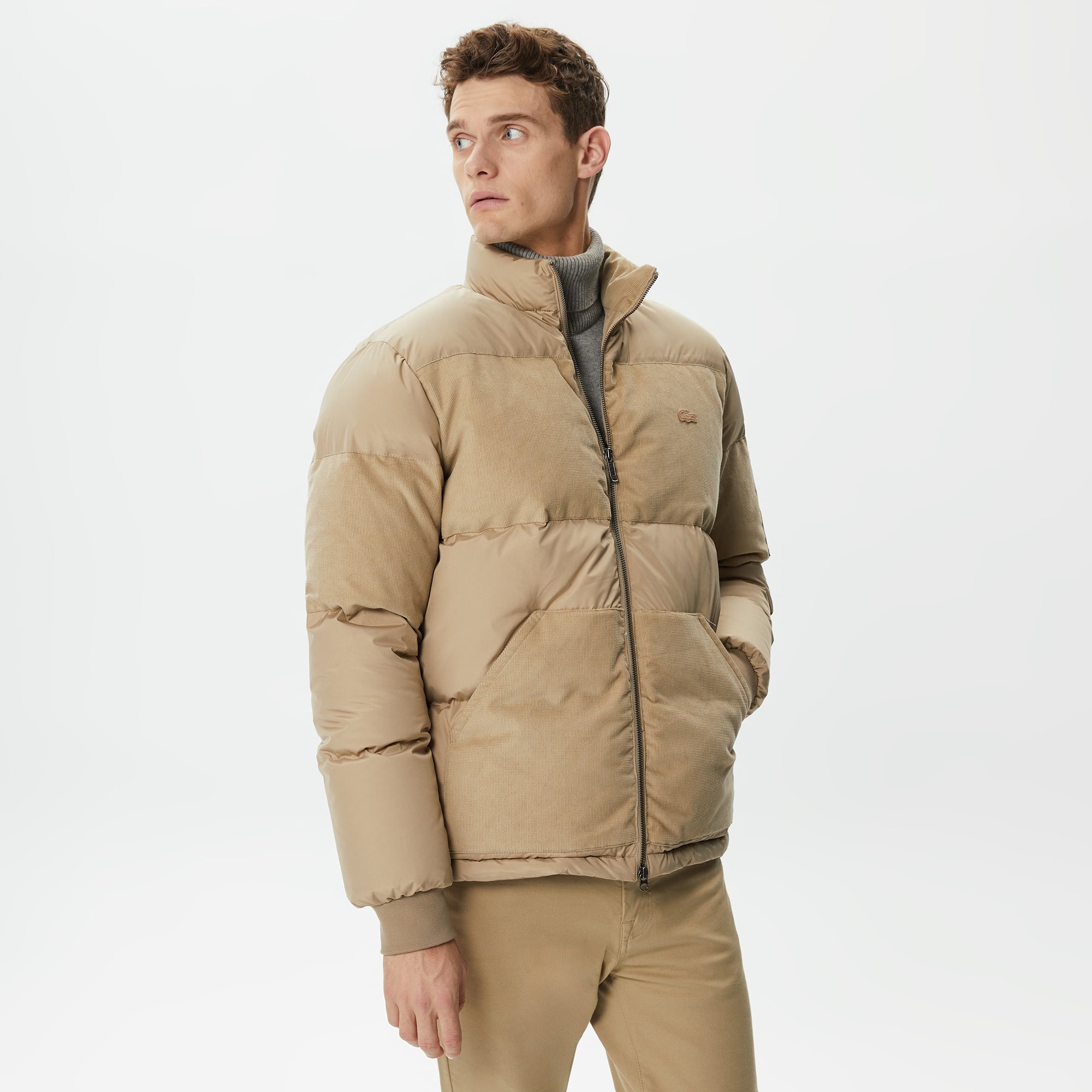 Lacoste Erkek Gömlek Yaka Renk Bloklu Bej Mont