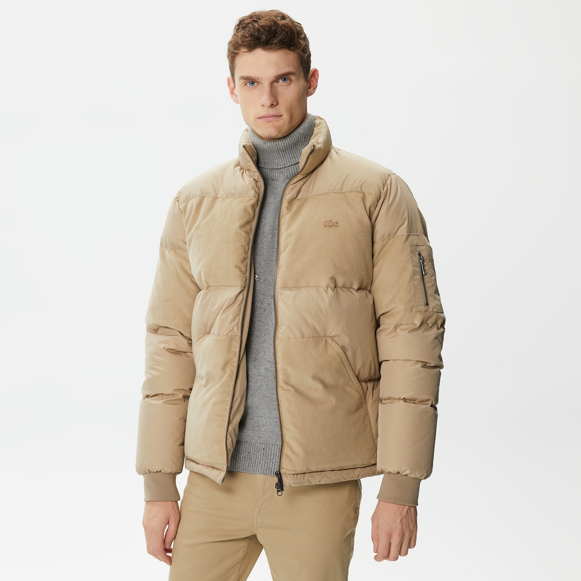 Lacoste Erkek Gömlek Yaka Renk Bloklu Bej Mont