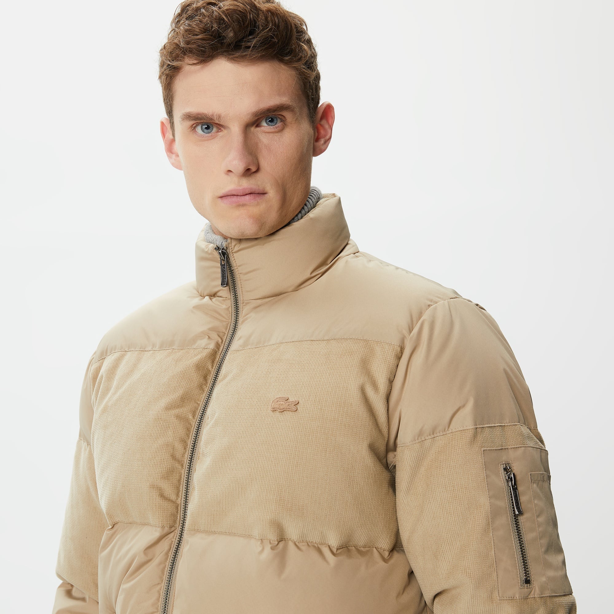 Lacoste Erkek Gömlek Yaka Renk Bloklu Bej Mont