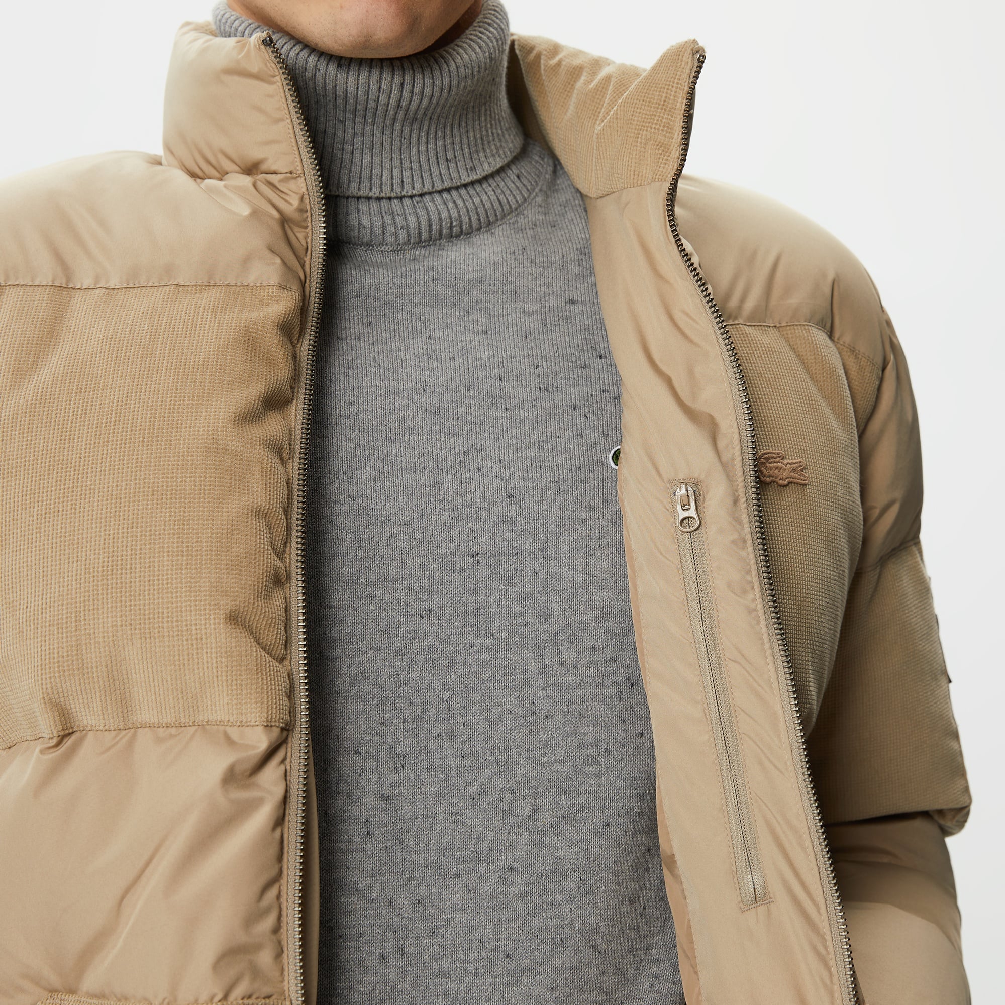 Lacoste Erkek Gömlek Yaka Renk Bloklu Bej Mont