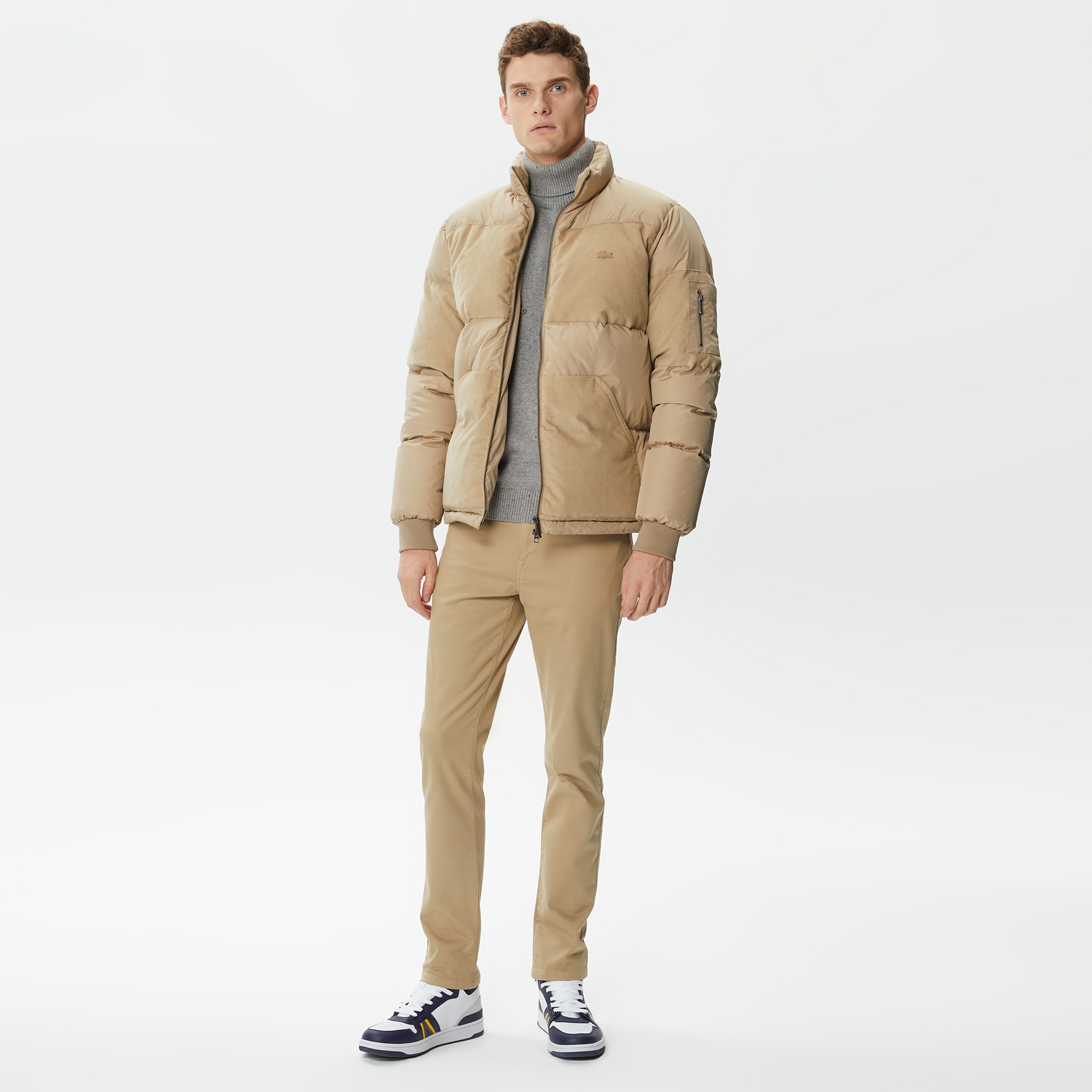 Lacoste Erkek Gömlek Yaka Renk Bloklu Bej Mont