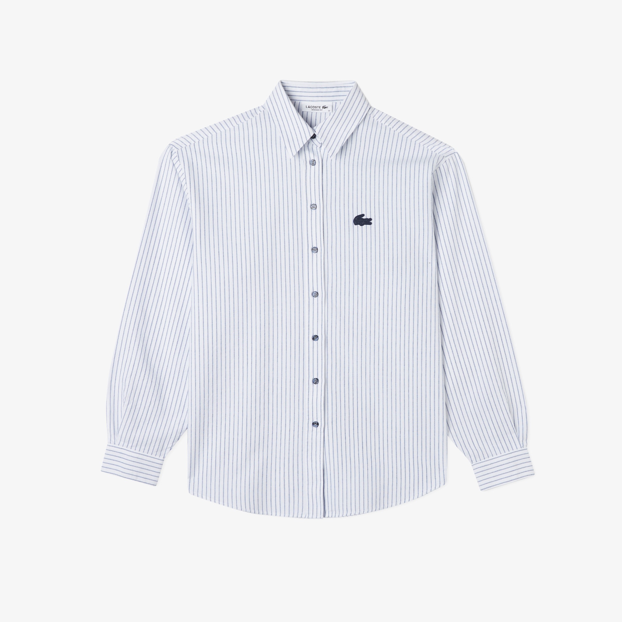 Lacoste Kadın Oversized Uzun Kollu Çizgili Beyaz Gömlek