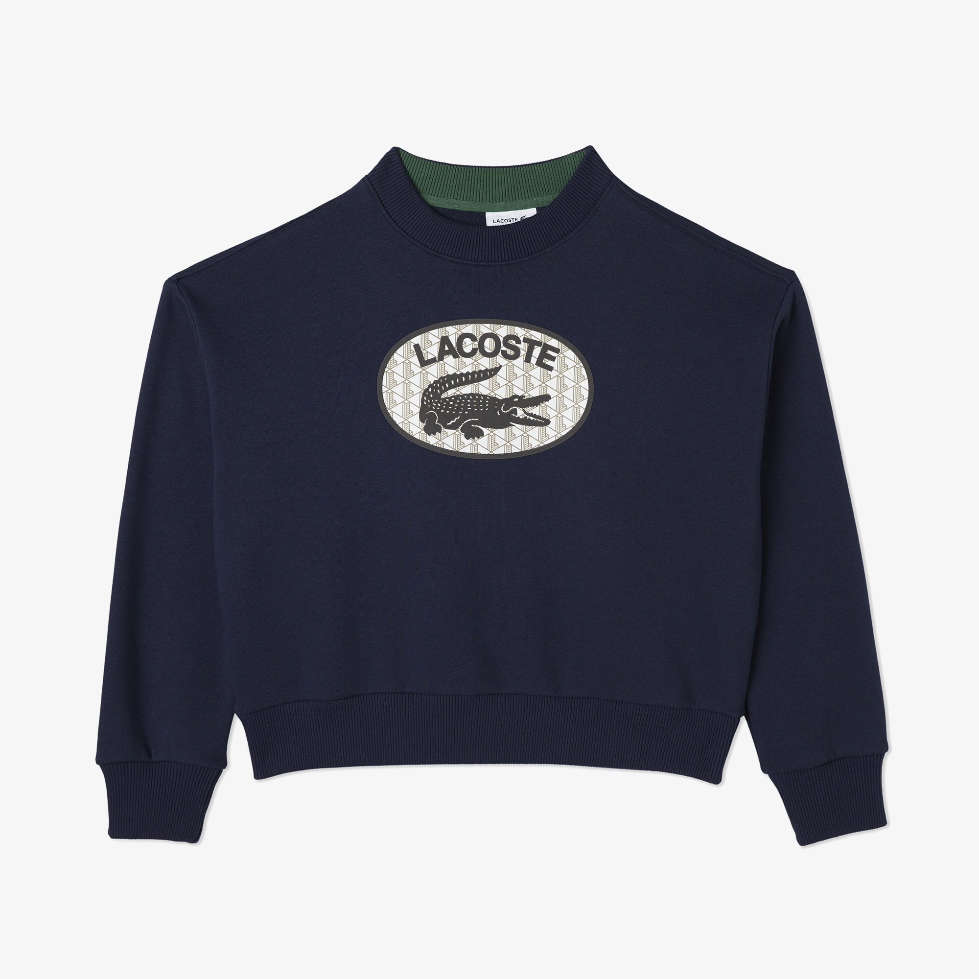 Lacoste Kadın Crop Fit Bisiklet Yaka Baskılı Lacivert Sweatshirt
