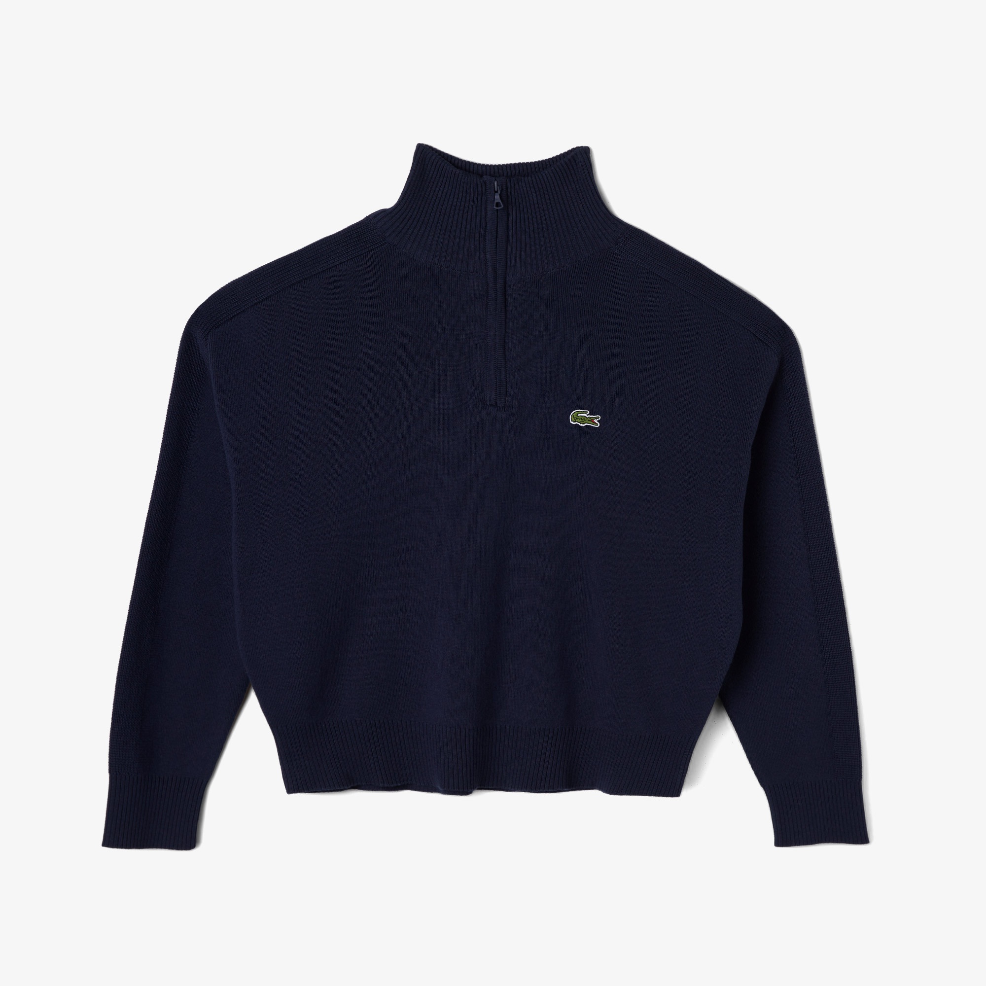 Lacoste Kadın Relaxed Fit Yarım Fermuarlı Lacivert Triko