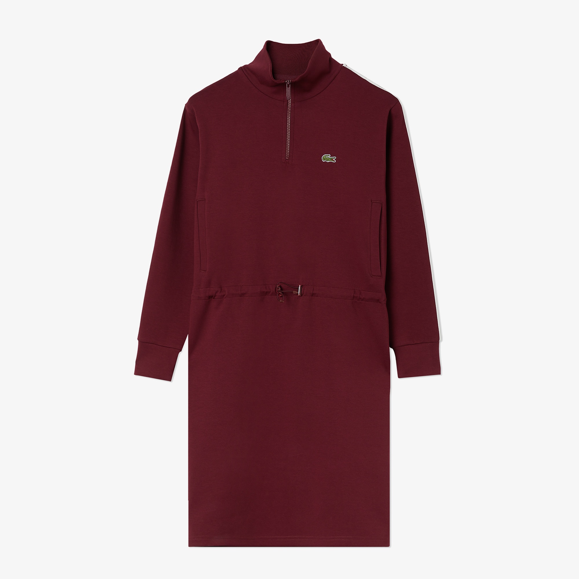 Lacoste Kadın Loose Fit Uzun Kollu Dik Yaka Baskılı Bordo Elbise