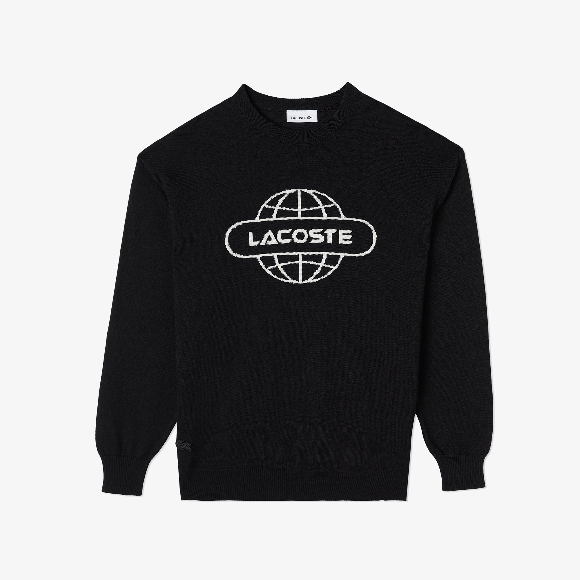 Lacoste Kadın Regular Fit Bisiklet Yaka Baskılı Siyah Kazak