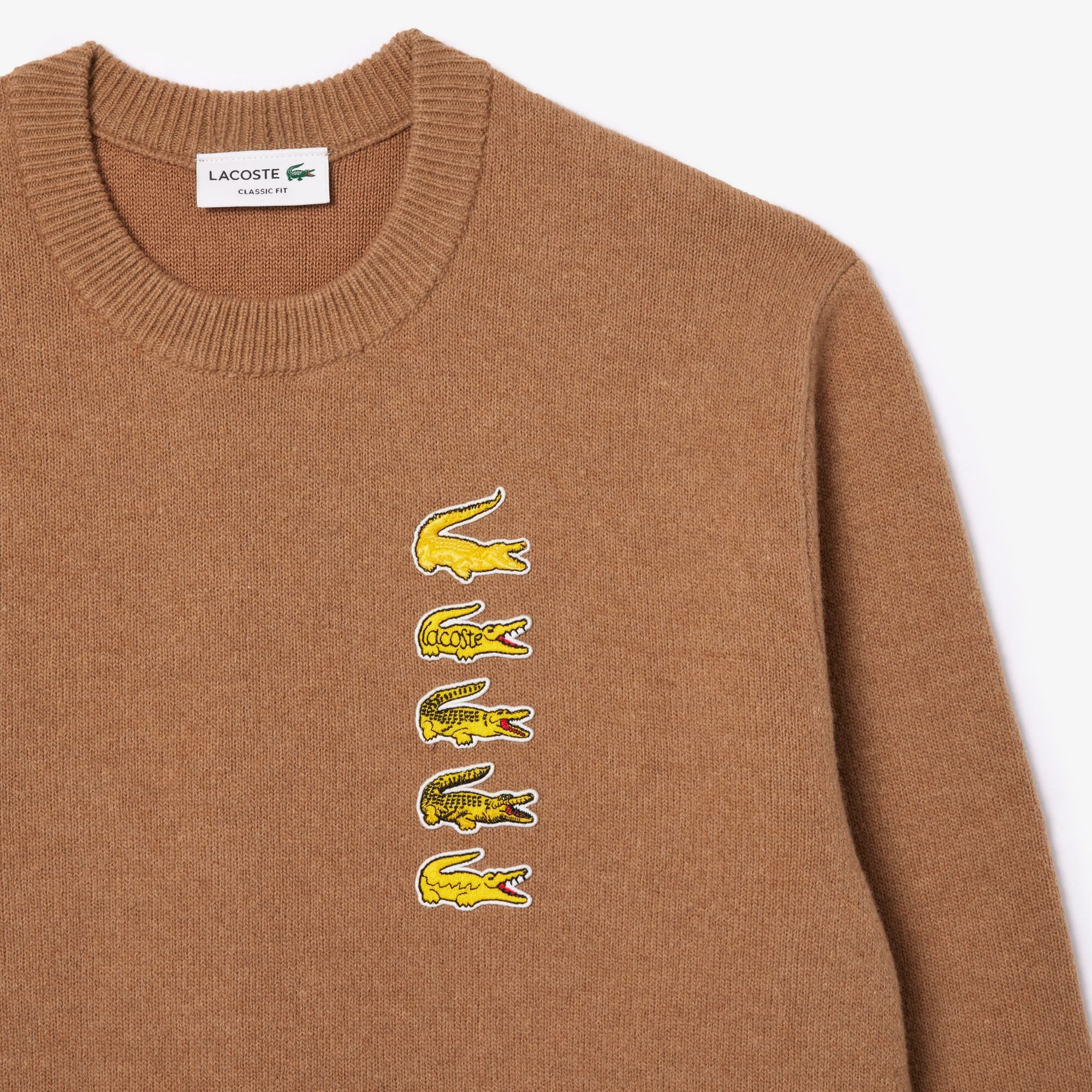 Lacoste Unisex Classic Fit Bisiklet Yaka Bej Triko