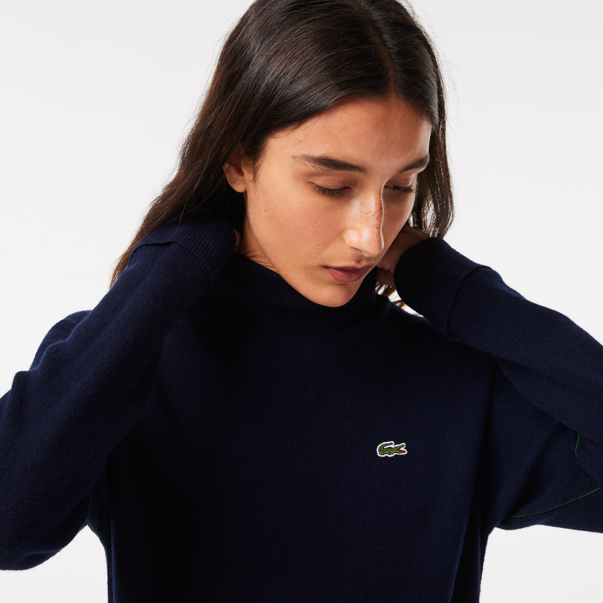 Lacoste Kaşmir Kadın Dik Yaka Lacivert Kazak