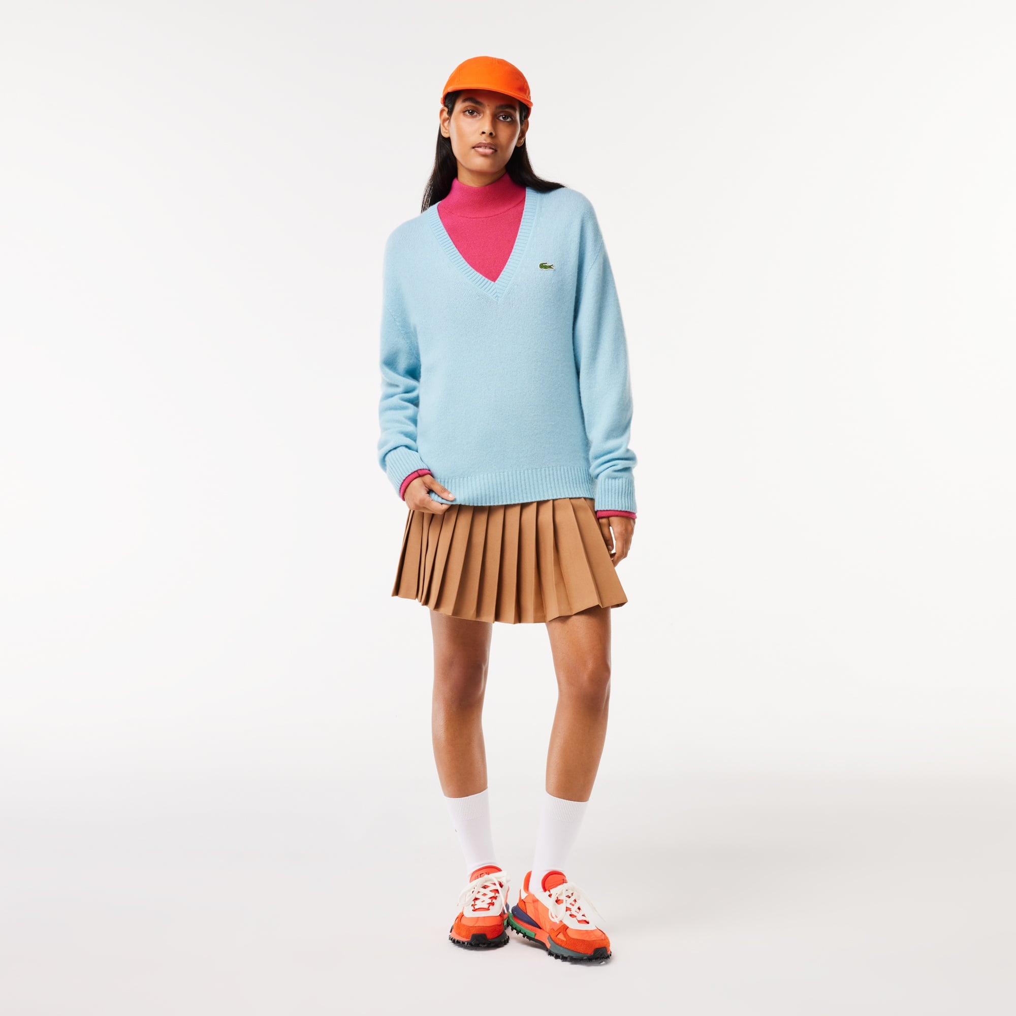 Lacoste Kaşmir Kadın Dik Yaka Pembe Kazak