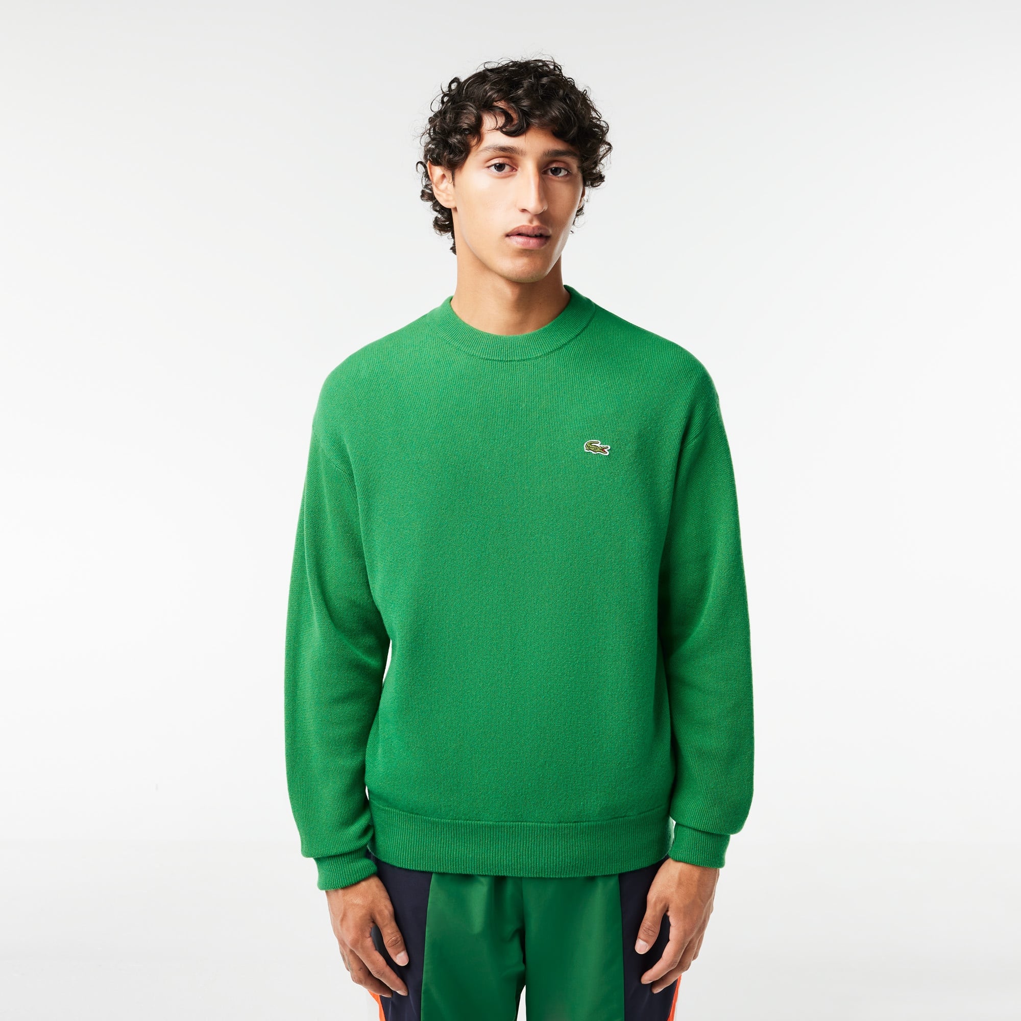 Lacoste Erkek Relaxed Fit Uzun Kollu Bisiklet Yaka Yeşil Triko