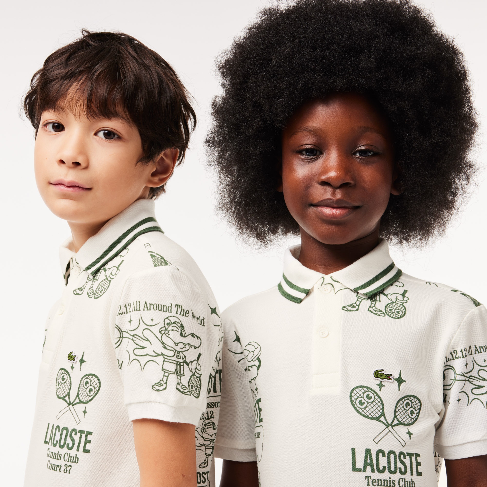 Lacoste Çocuk Desenli Beyaz Polo